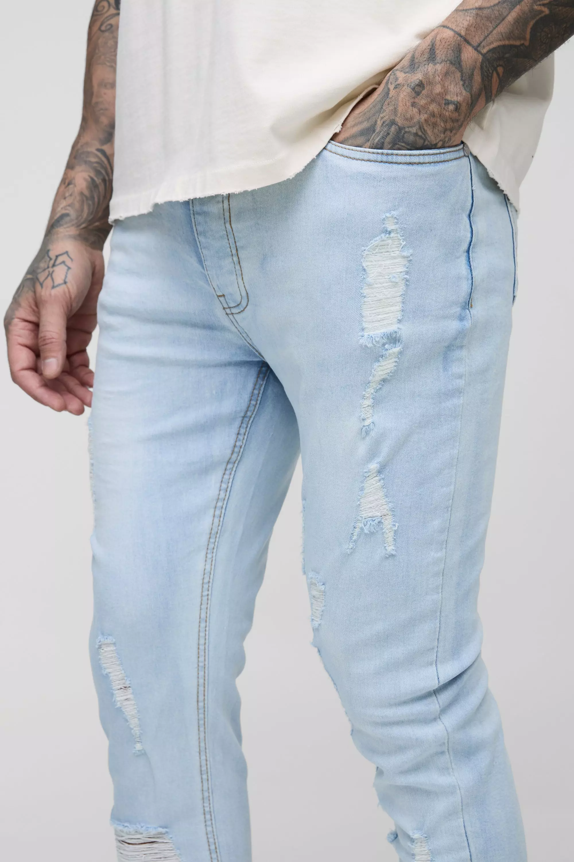 Tall Skinny Stretch Ripped Bleach Wash Jean alternative image