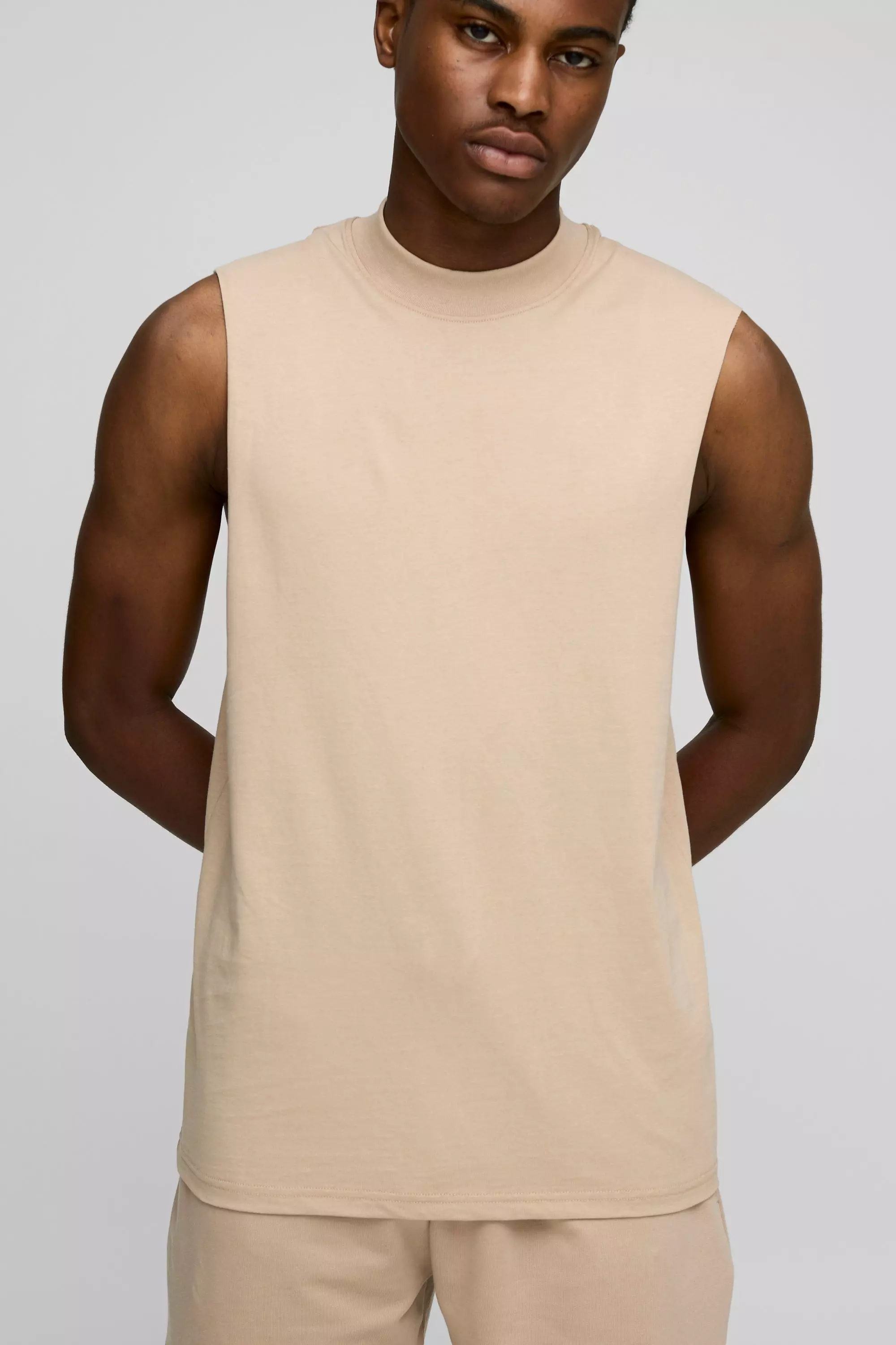Mocha Regular Fit Basic Drop Armhole Extended Neck Tank alternative image