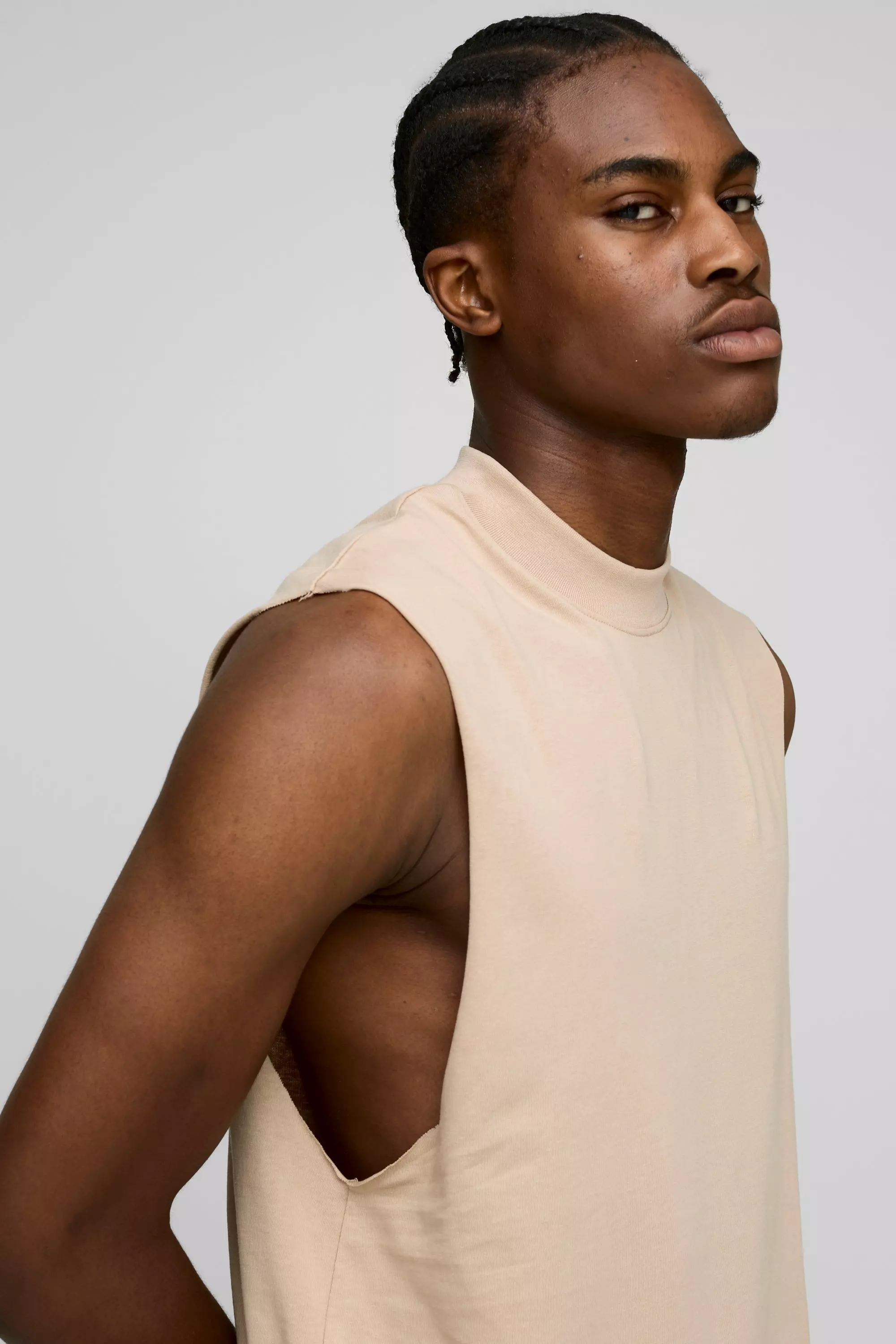 Mocha Regular Fit Basic Drop Armhole Extended Neck Tank alternative image