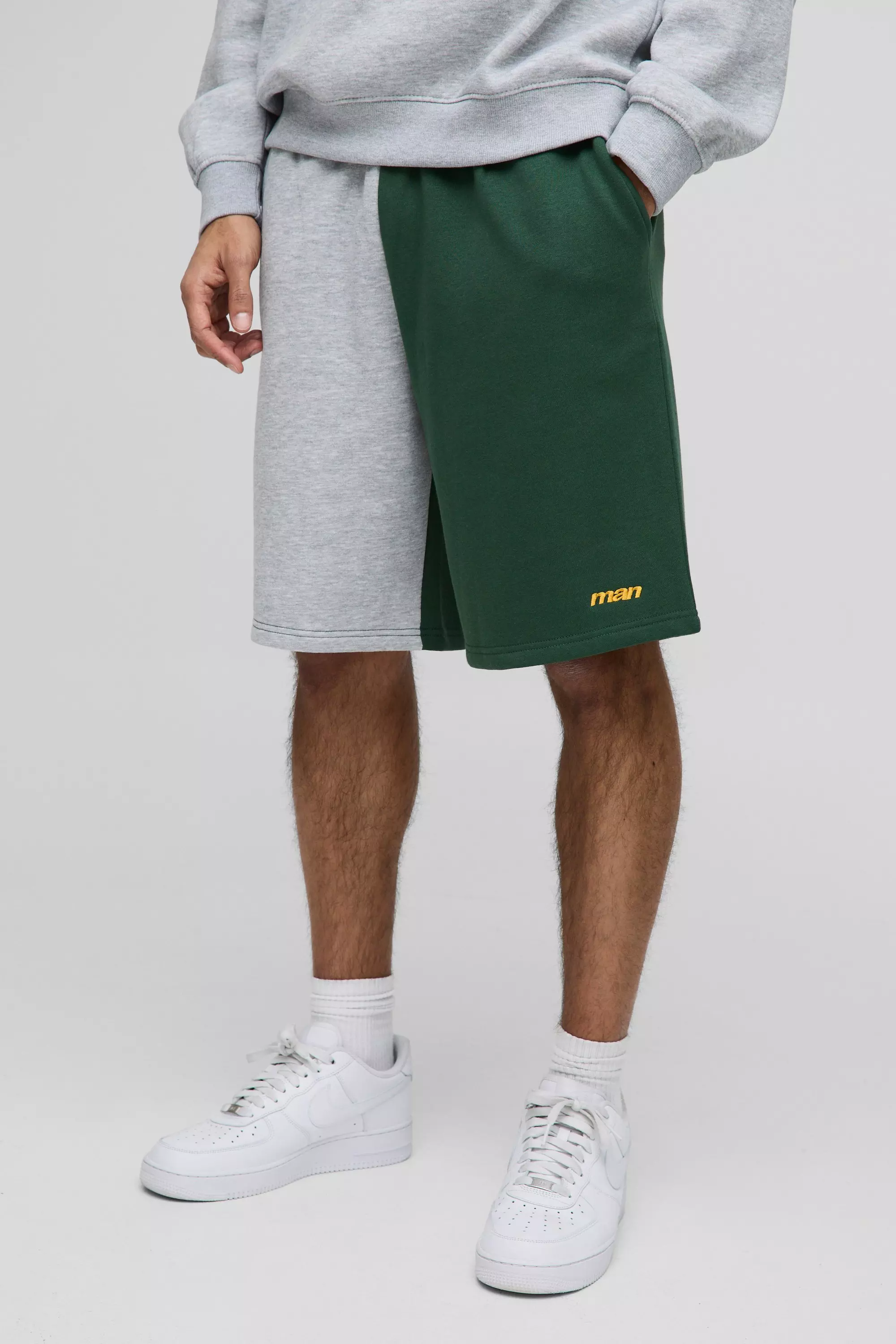 Oversized Man Colour Block Mid Length Shorts Forest