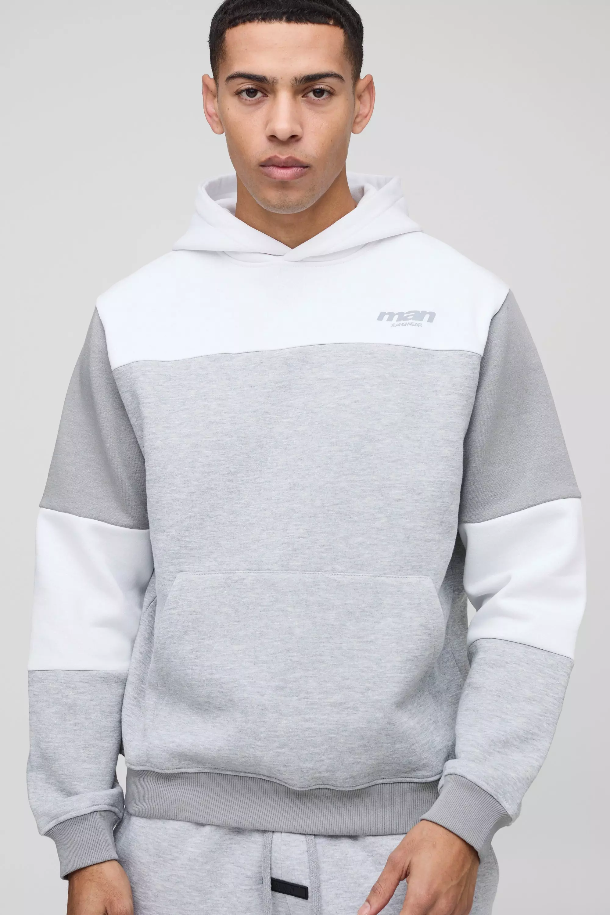 Regular Fit Man Colour Block Hoodie Grey marl