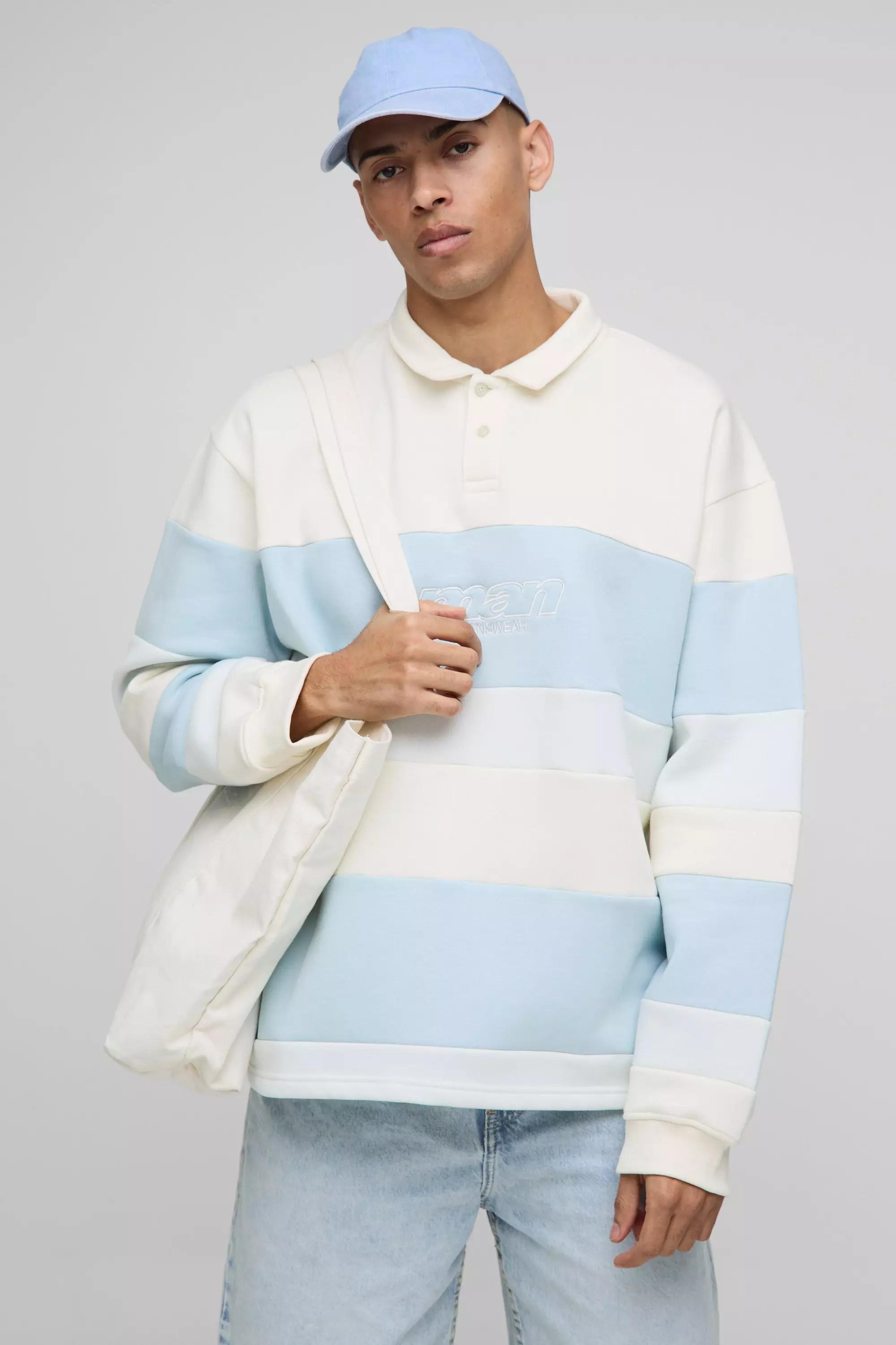 Oversized Man Stripe Rugby Polo Light blue