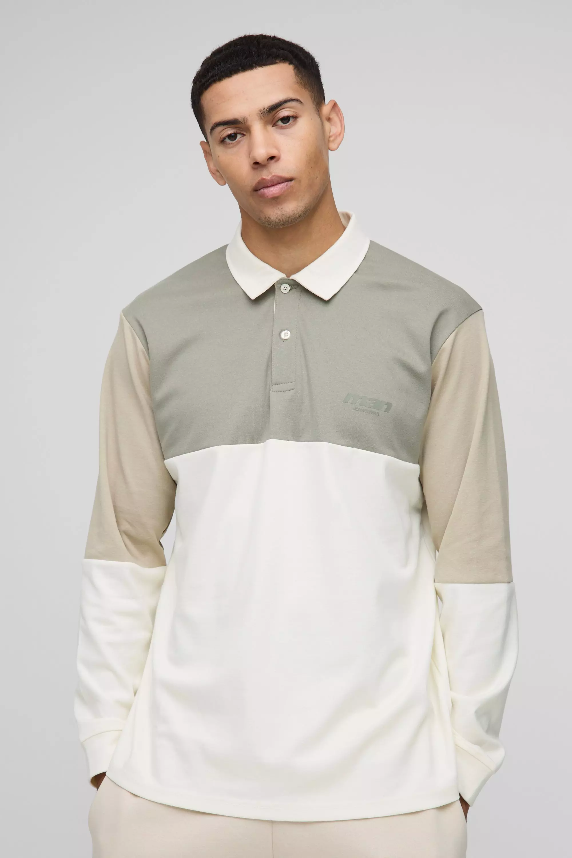 Regular Fit Man Colour Block Interlock Rugby Polo Sage