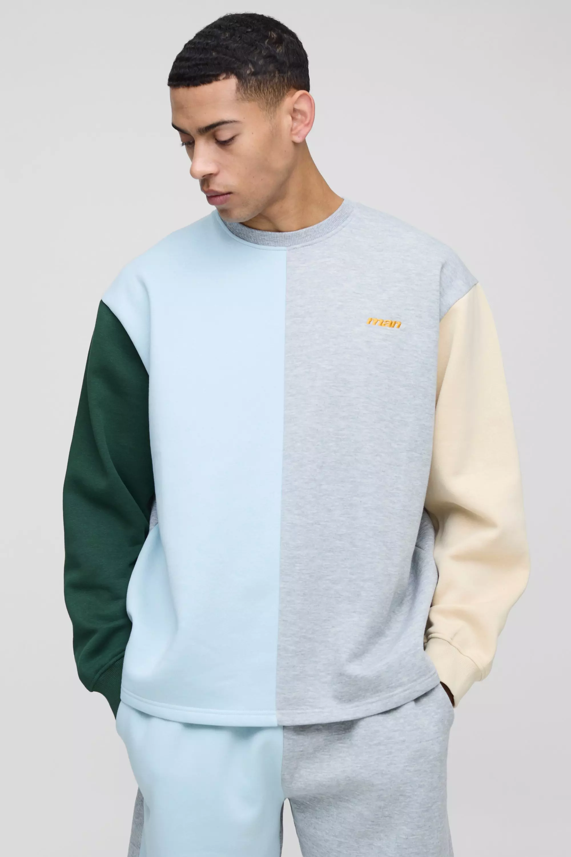 Oversized Man Colour Block Sweatshirt Grey marl