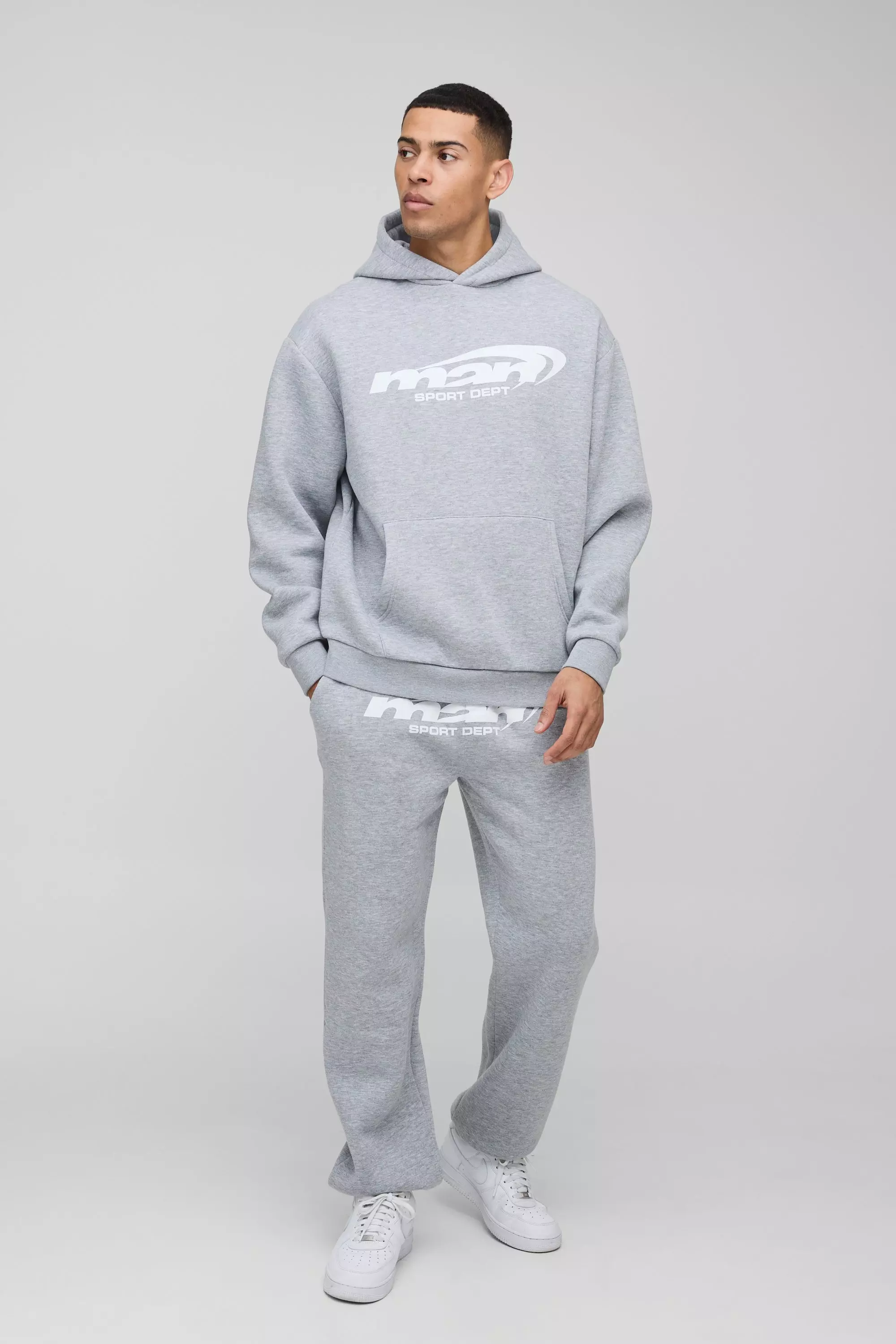 Grey Oversized Man Hooded Tracksuit