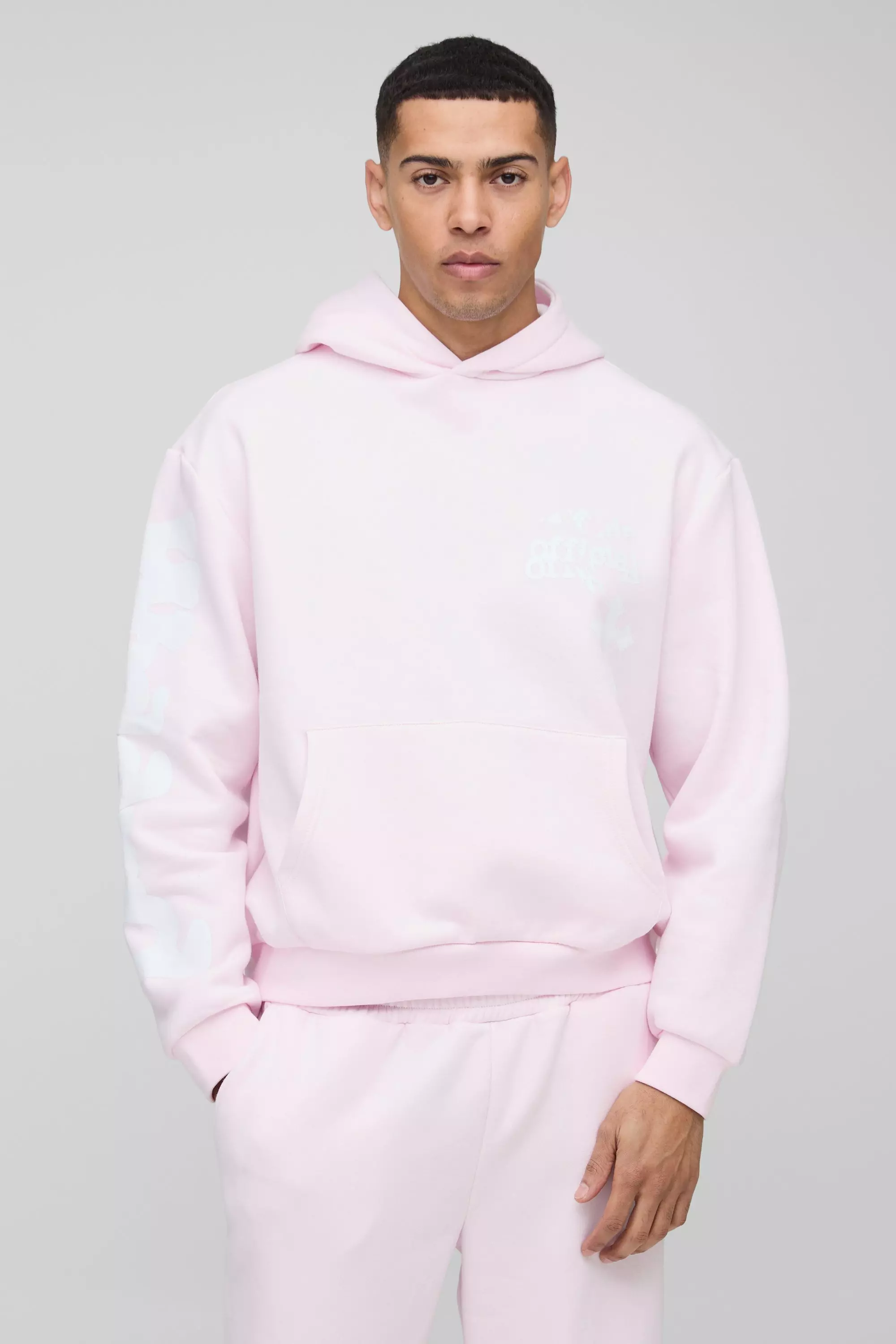 Oversized Boxy Cross Graphic Hooded Tracksuit | boohooMAN USA