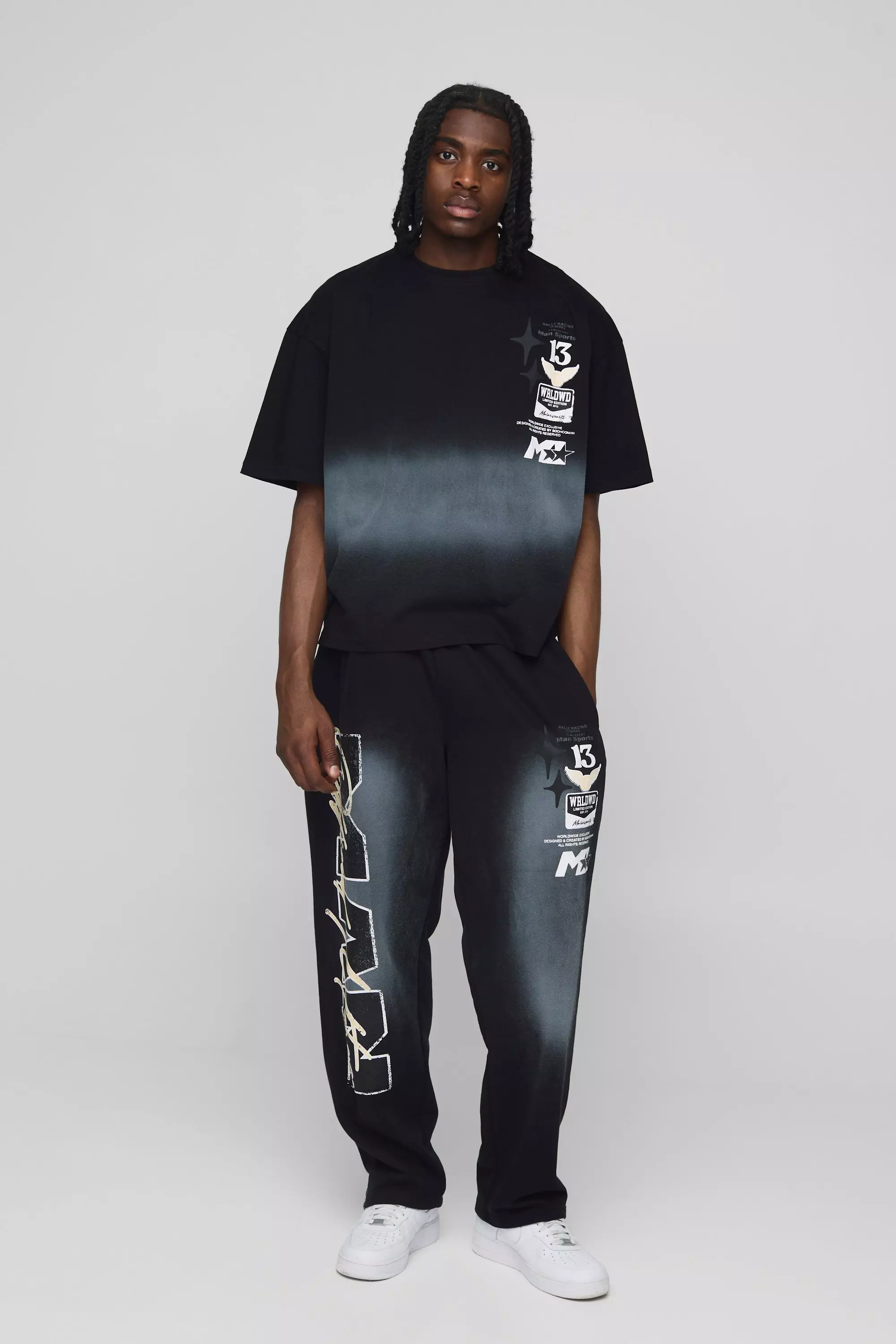 Black Oversized Man Washed T-Shirt & Sweatpants Long Set alternative image