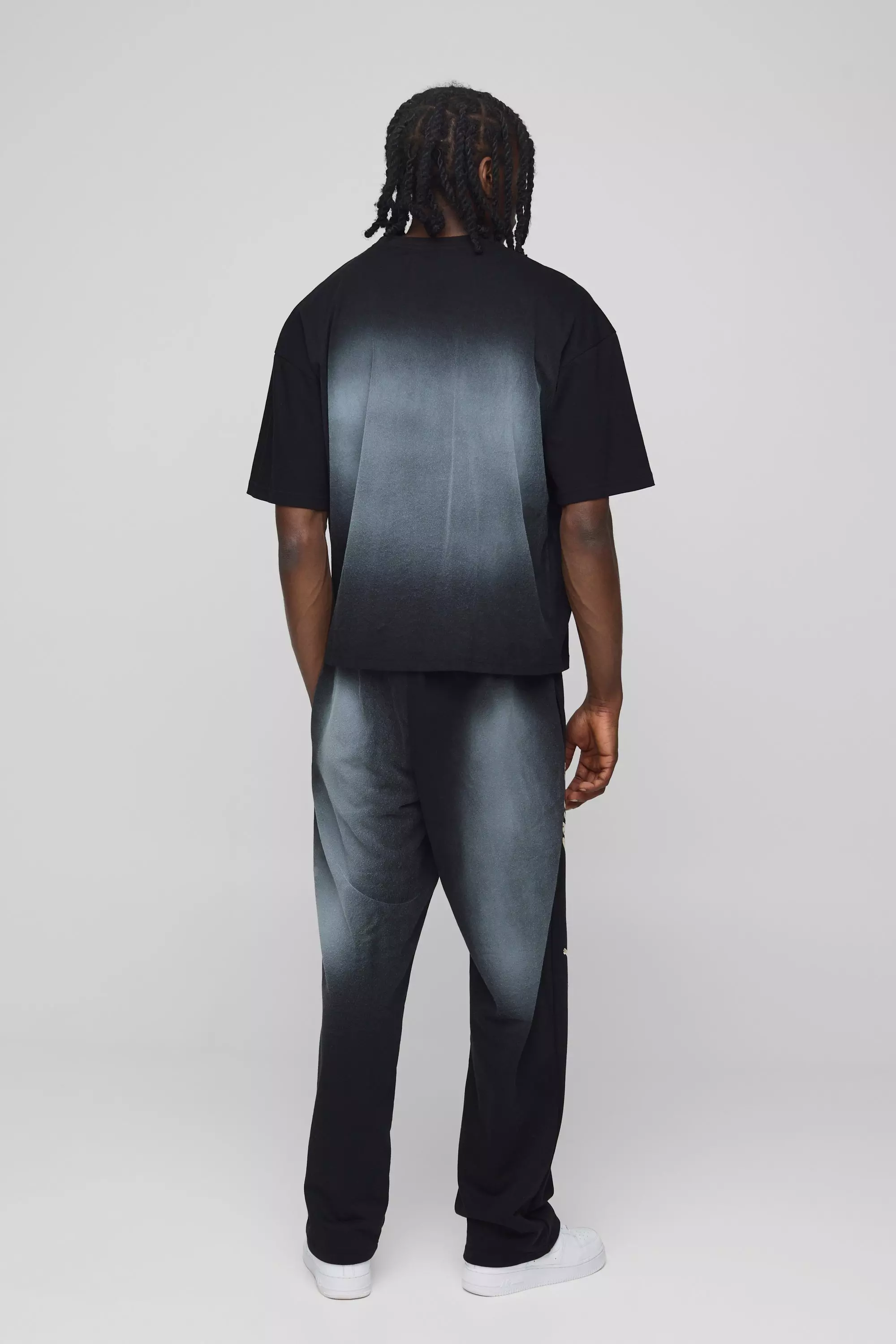Black Oversized Man Washed T-Shirt & Sweatpants Long Set alternative image