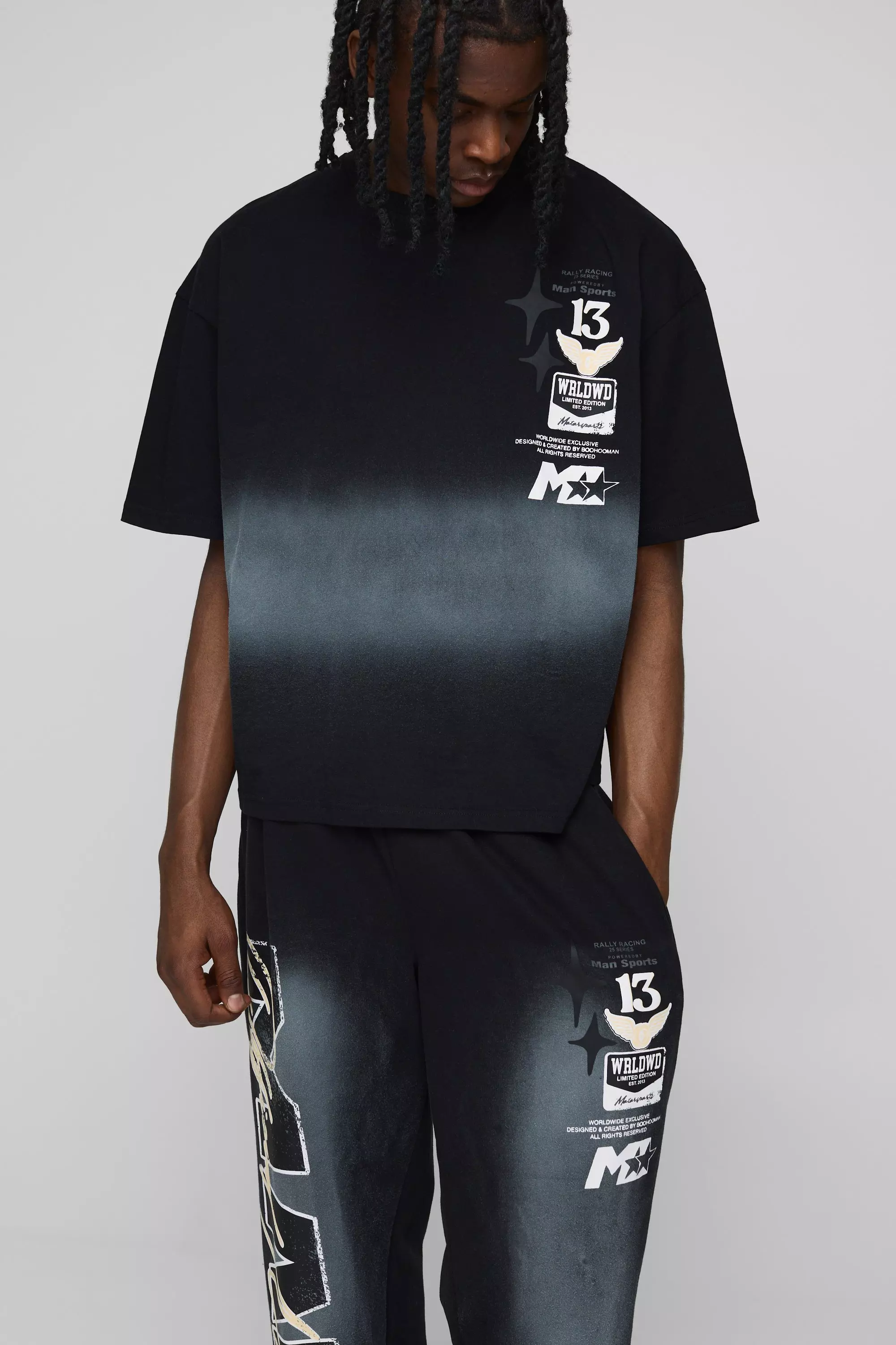 Black Oversized Man Washed T-Shirt & Sweatpants Long Set alternative image