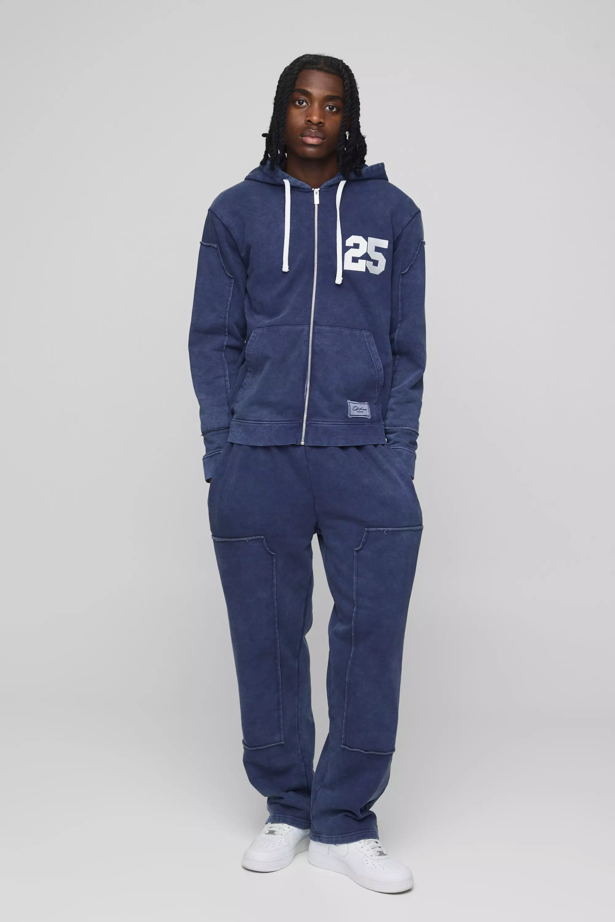 Regular Fit Washed Tear Away Carpenter Zip Hooded Tracksuit | boohooMAN USA