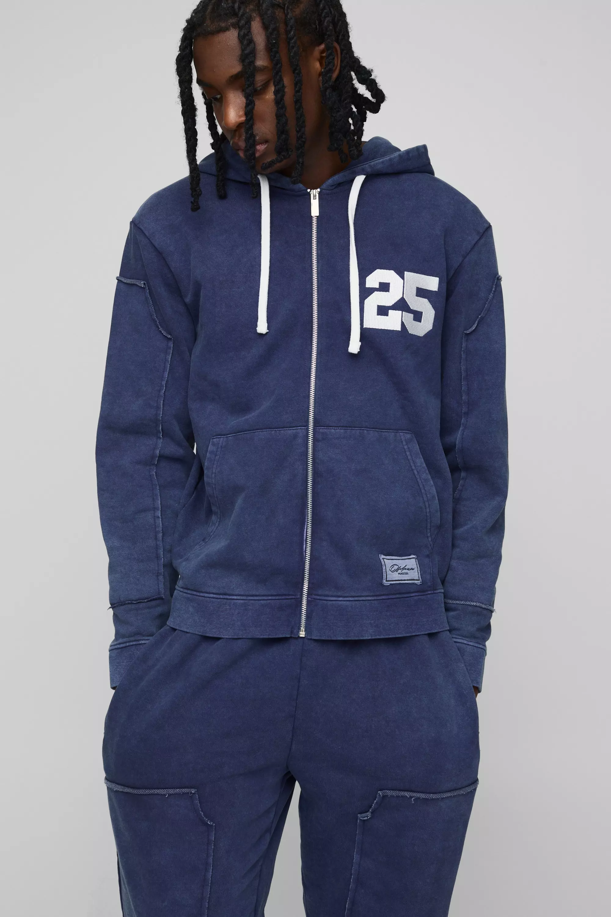 Regular Fit Washed Tear Away Carpenter Zip Hooded Tracksuit | boohooMAN USA