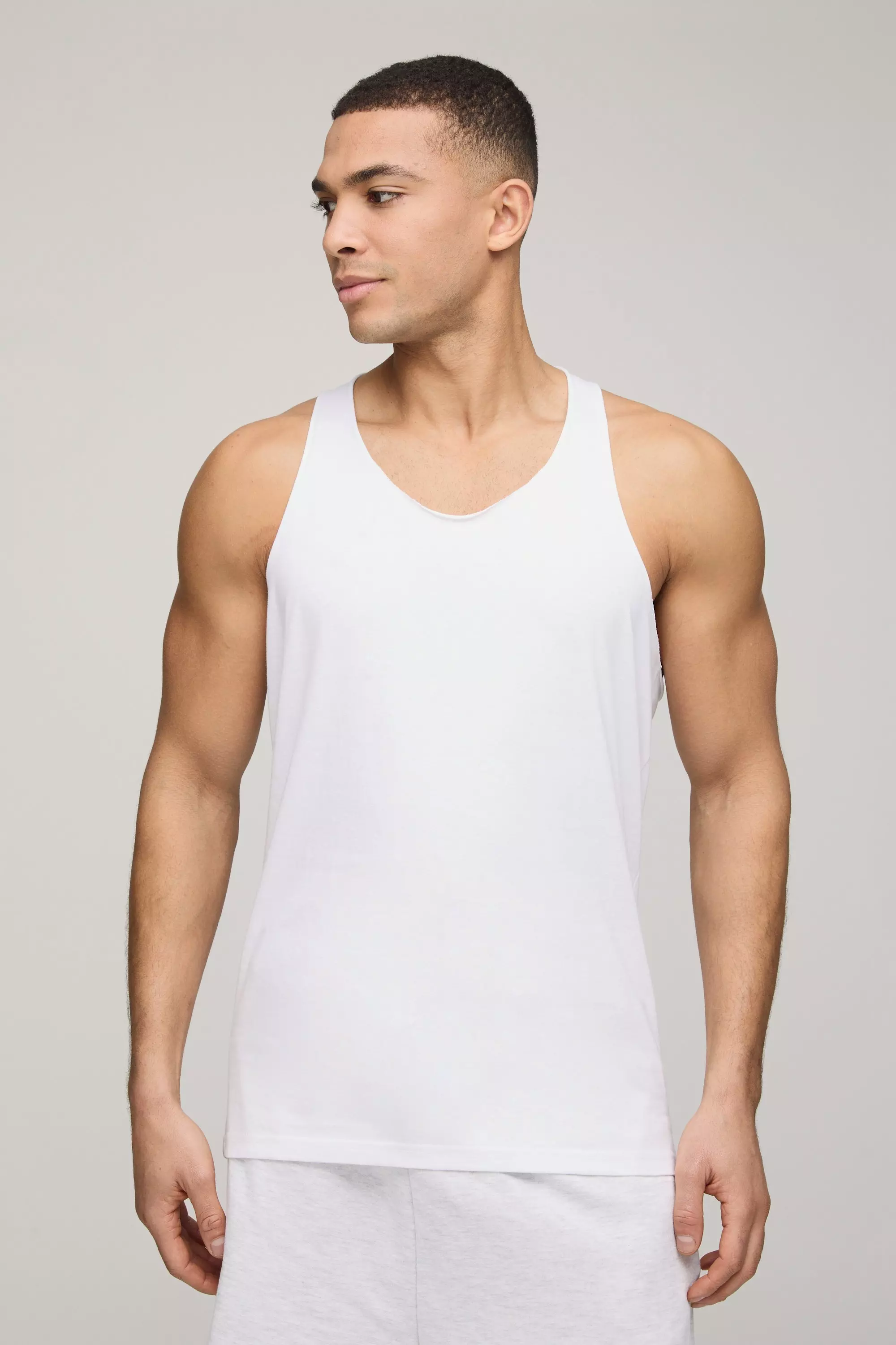 Basic Regular Fit Racer Back Vest White
