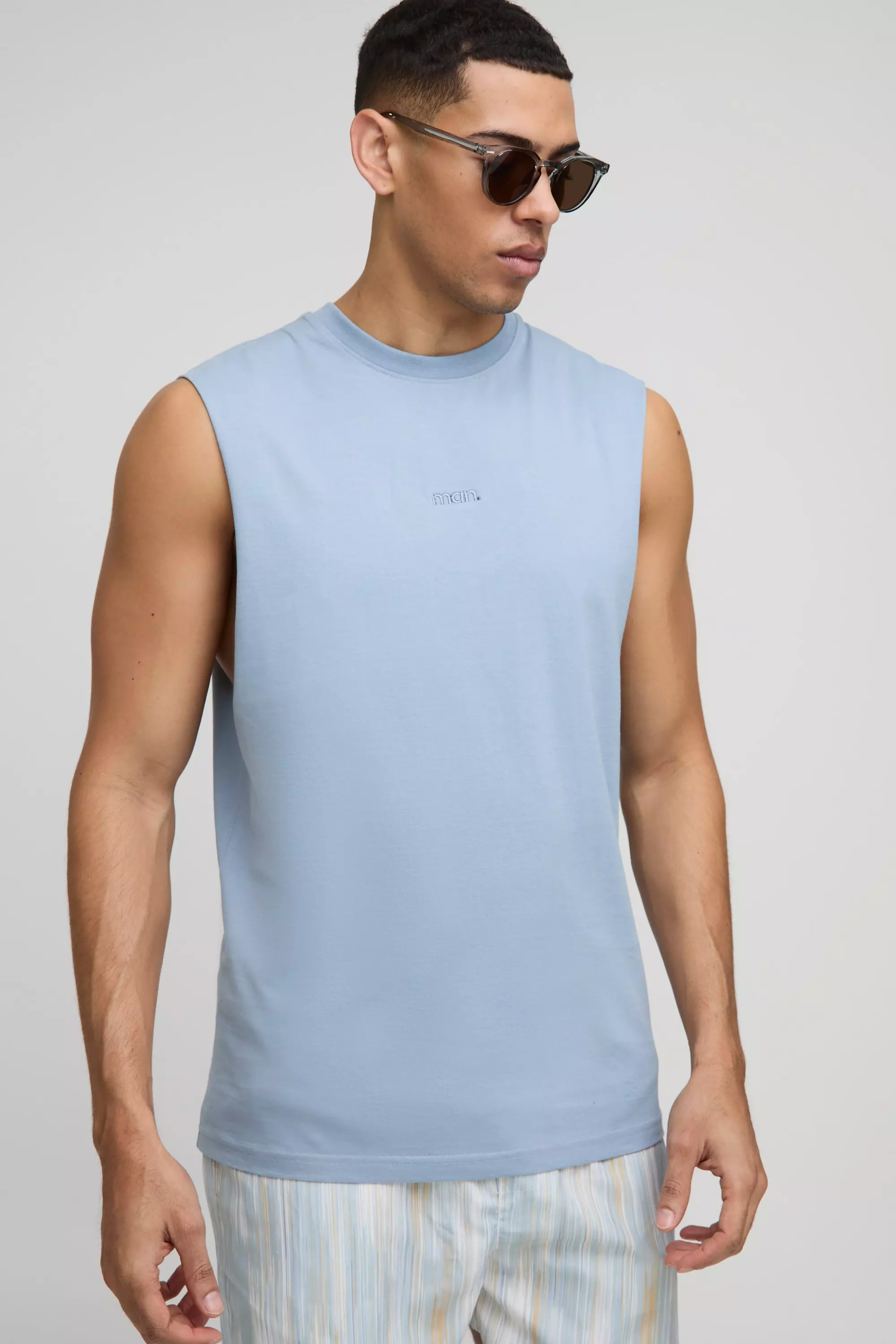 Man Basic Tanktop mit weiten Ärmeln, Powder blue alternatives Bild