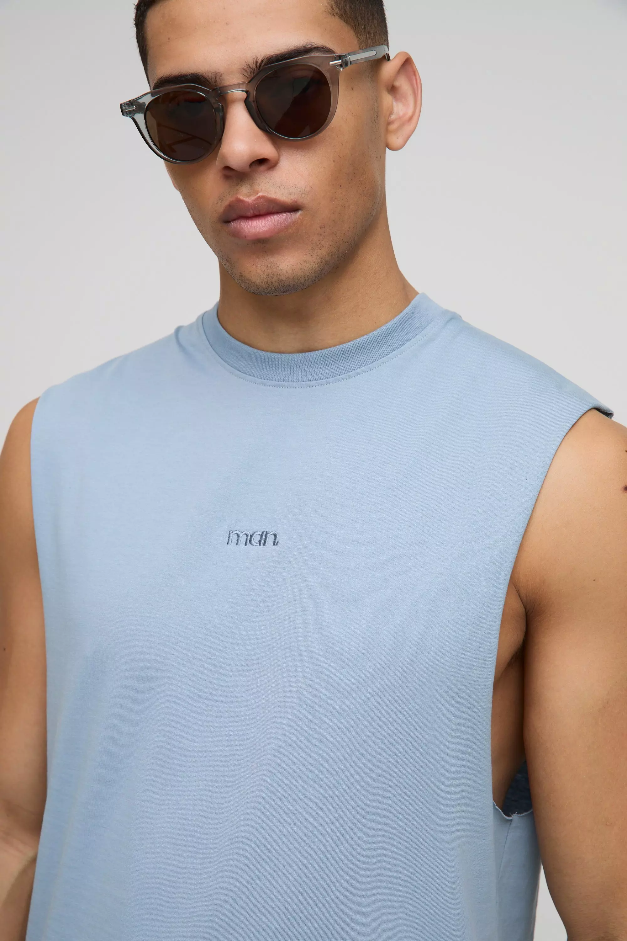 Man Basic Tanktop mit weiten Ärmeln, Powder blue alternatives Bild