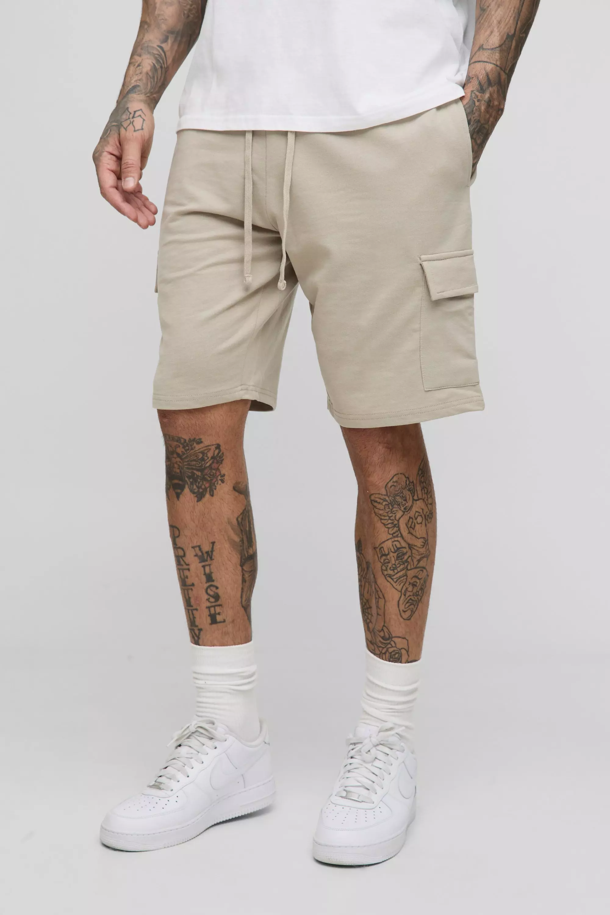 Tall 260GSM Loopback Regular Fit Basic Cargo Shorts | boohooMAN USA