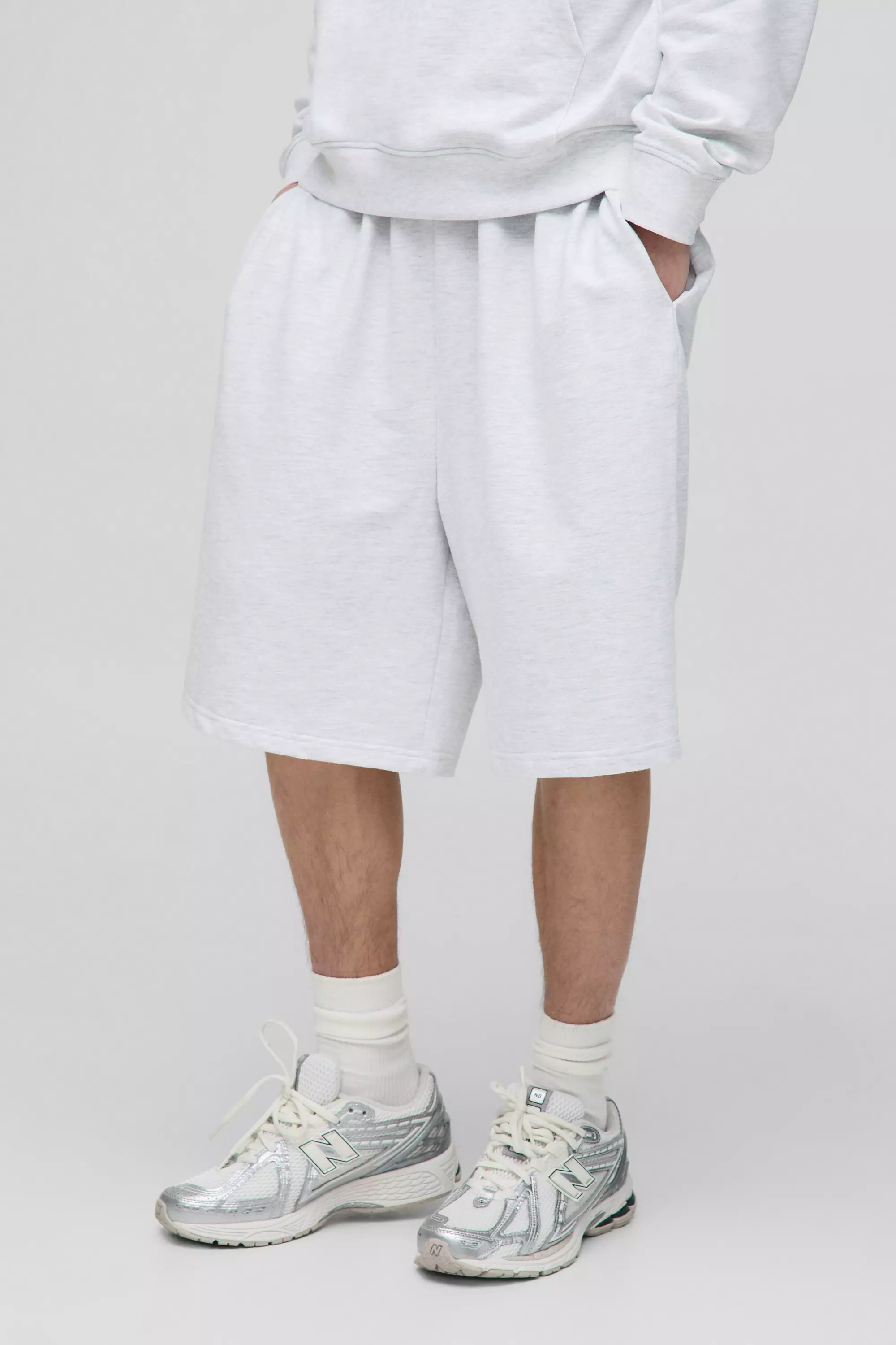 Tall 260GSM Loopback Oversized Drop Crotch Basic Shorts Grey marl