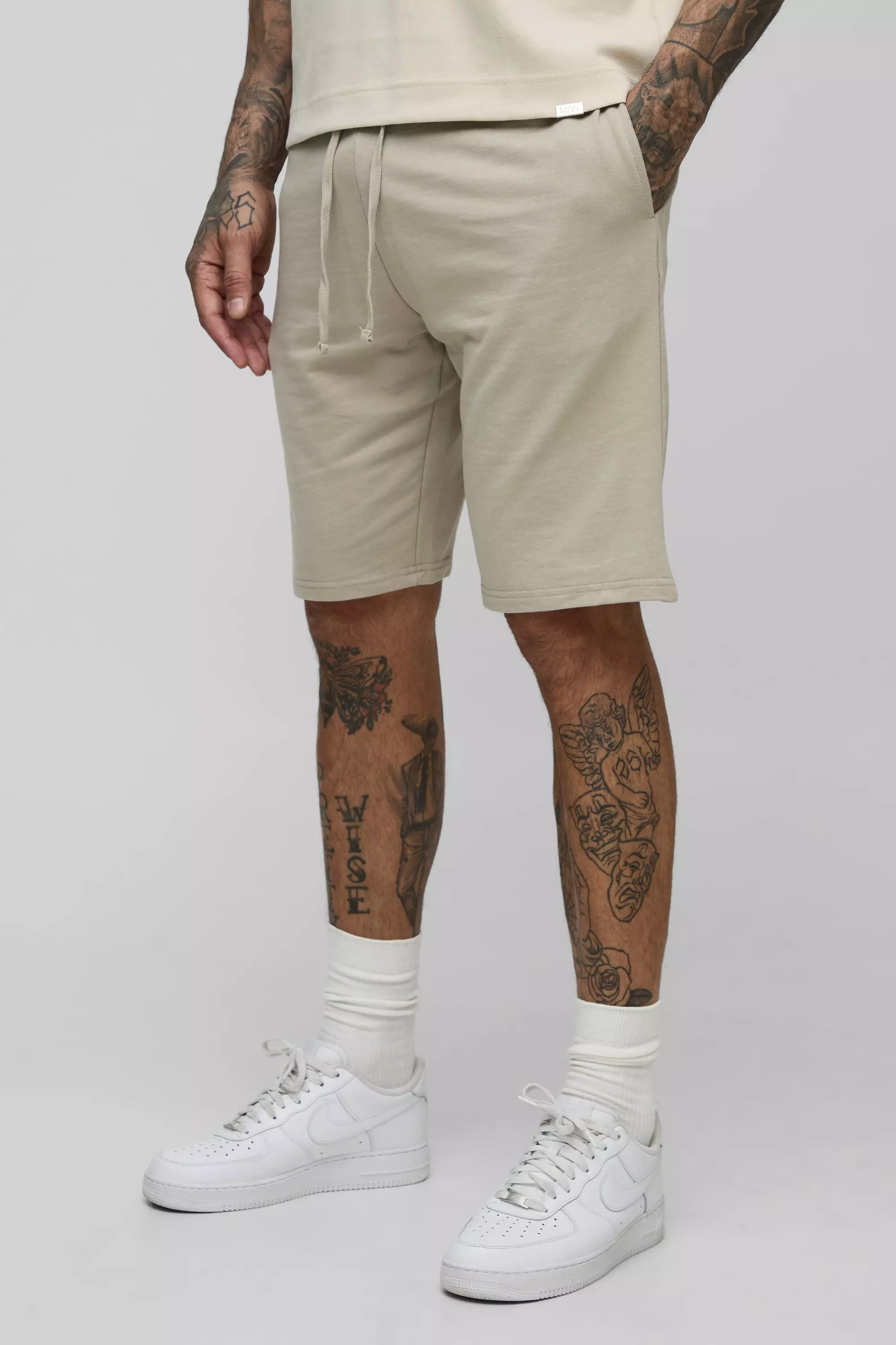 Tall 260GSM Loopback Regular Fit Basic Shorts Light khaki