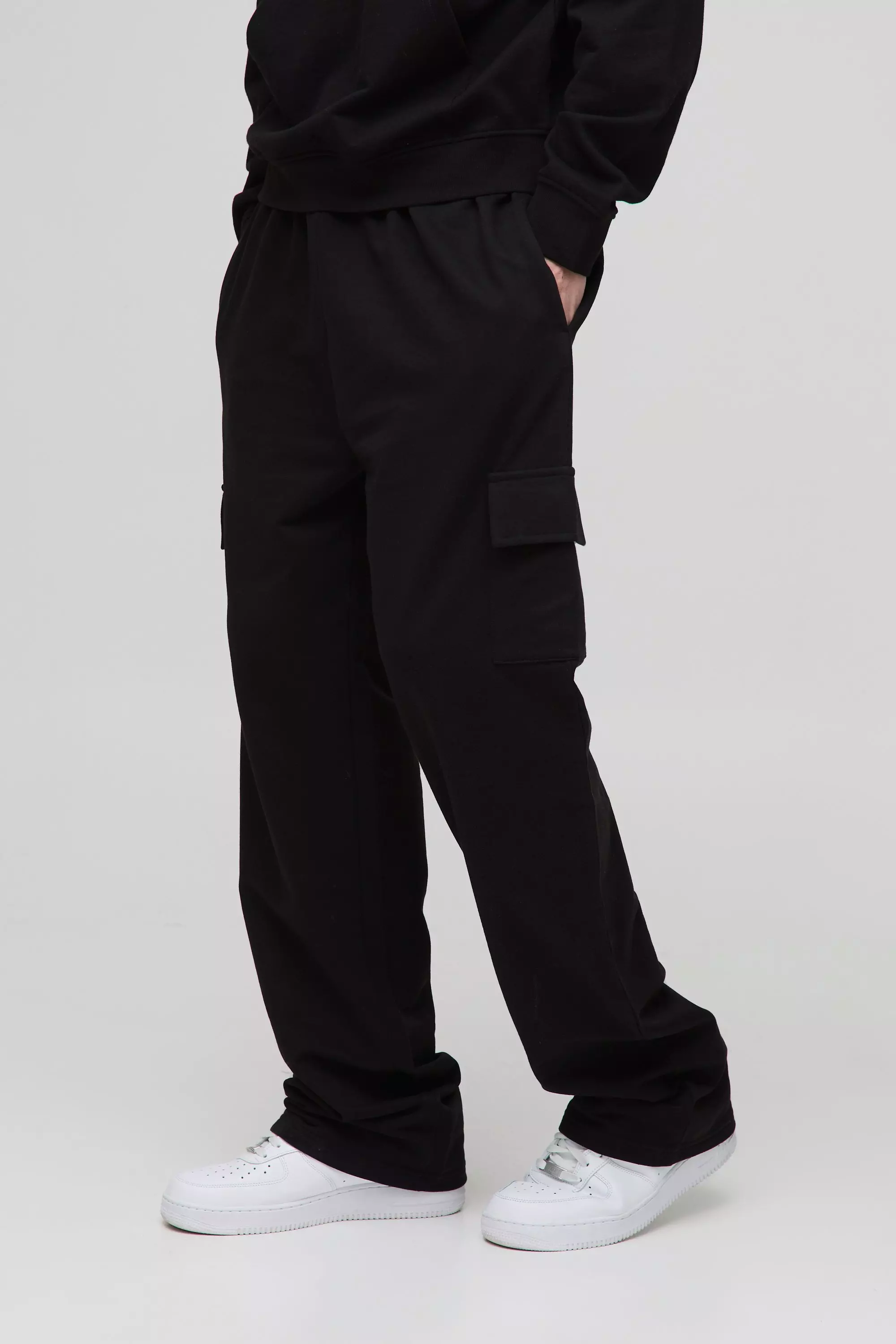 Black Tall 260GSM Loopback Relaxed Fit Cargo Joggers alternative image