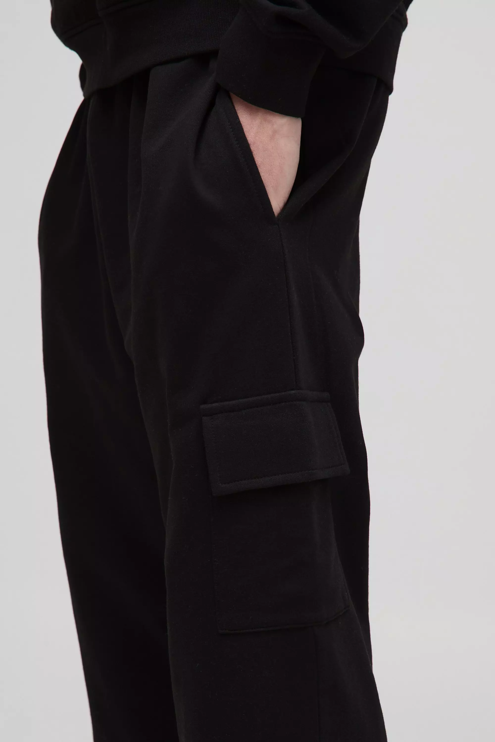 Black Tall 260GSM Loopback Relaxed Fit Cargo Joggers alternative image