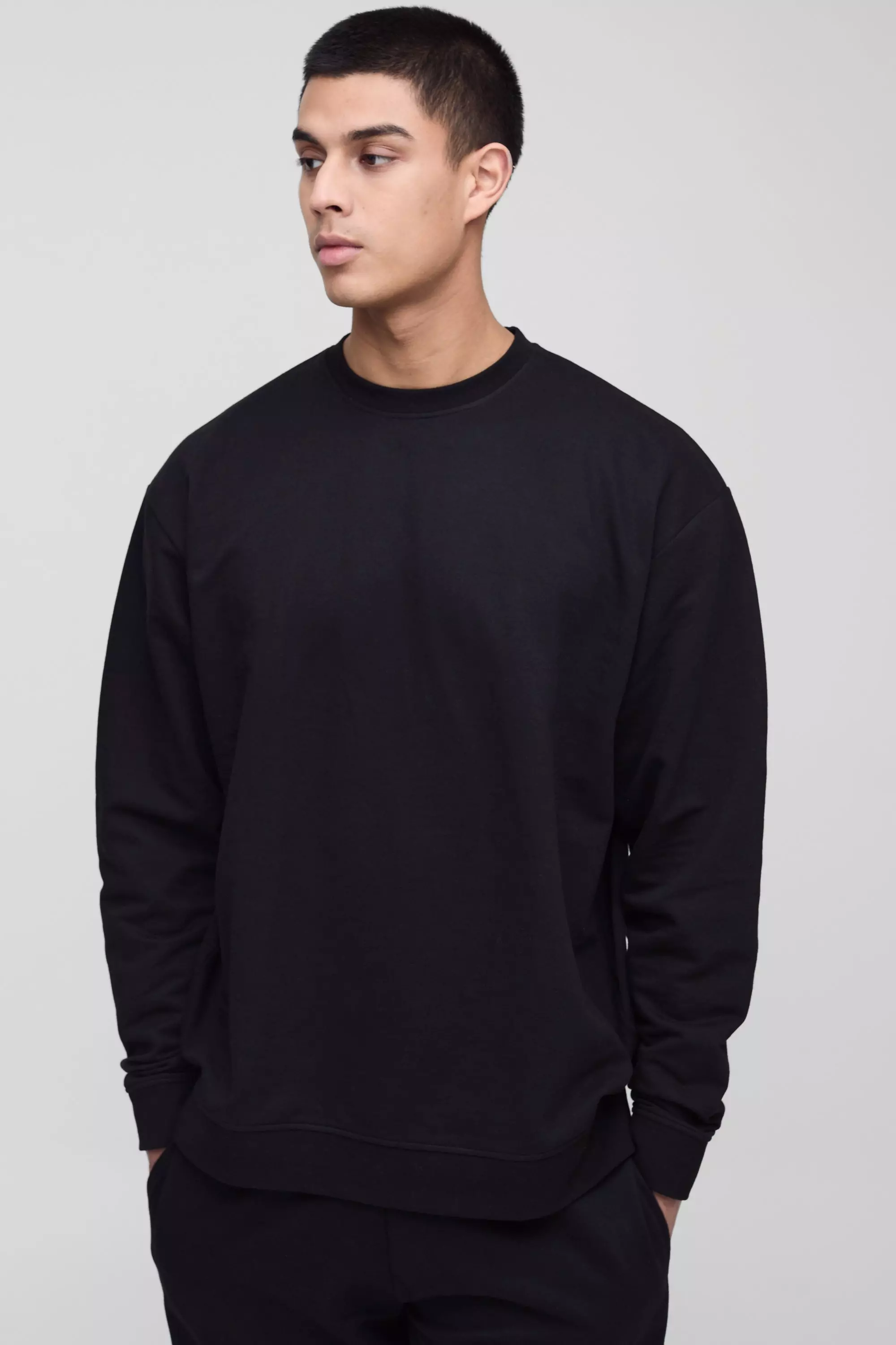 Black Tall 260GSM Loopback Oversized Fit Basic Sweat alternative image