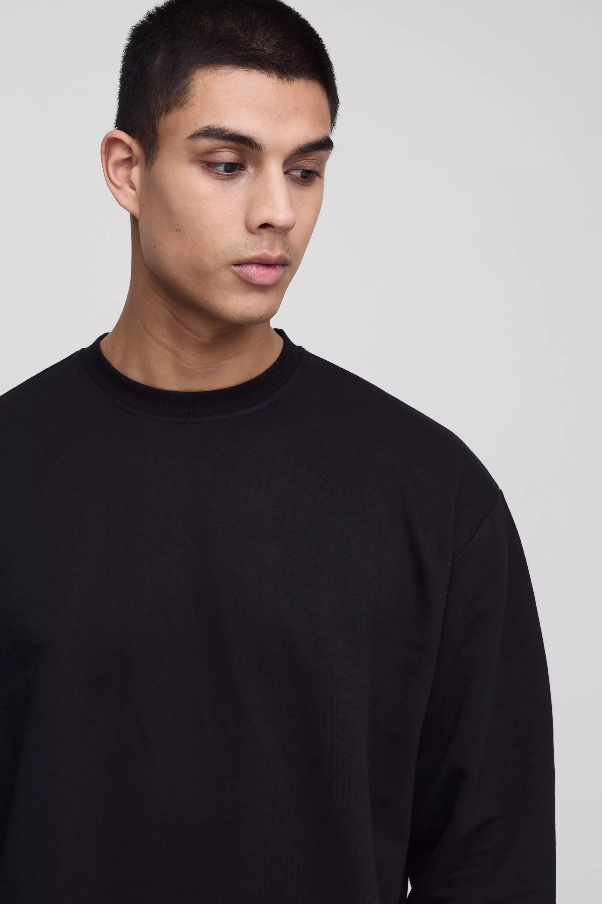 Black Tall 260GSM Loopback Oversized Fit Basic Sweat alternative image