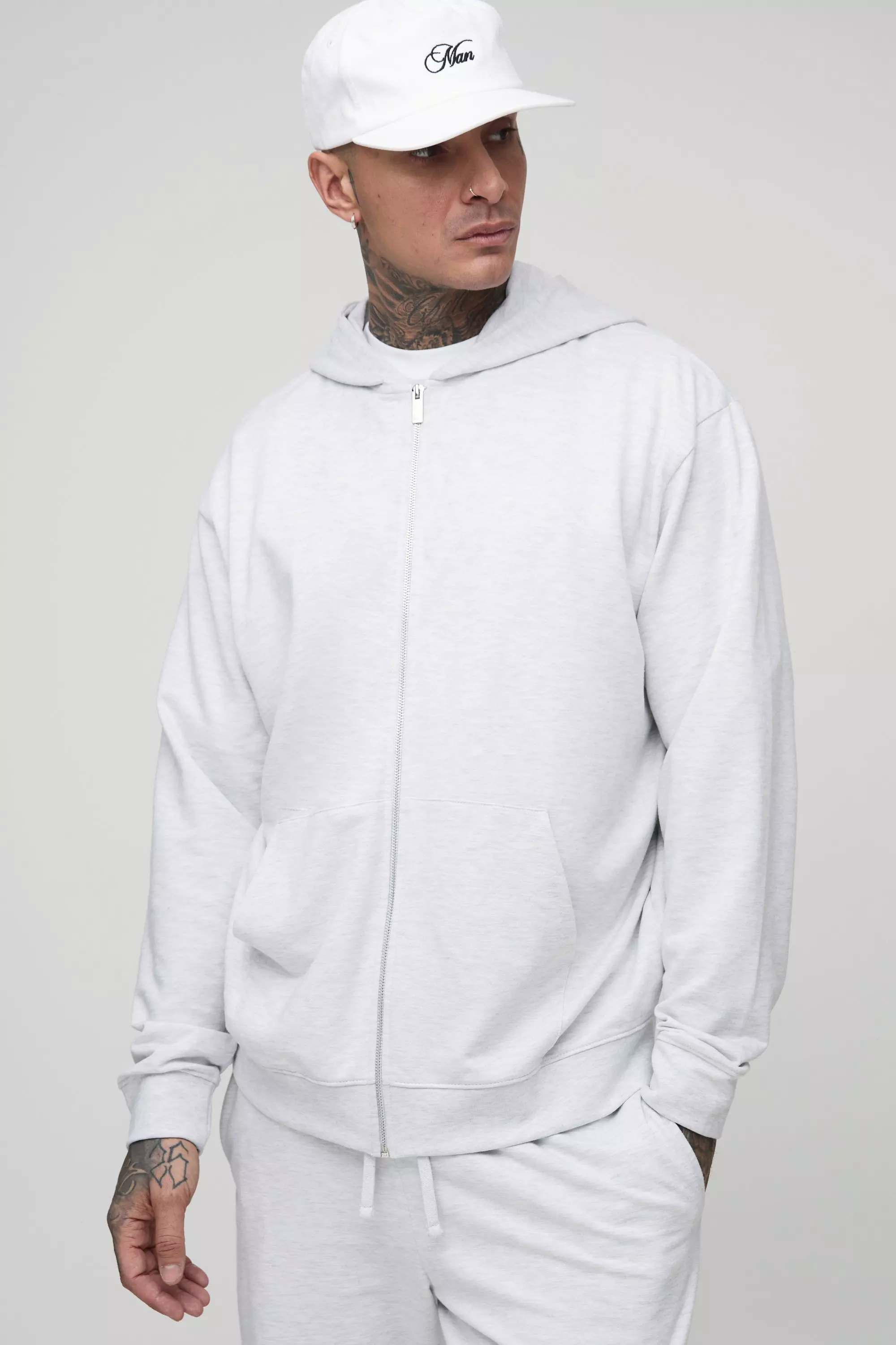 Tall 260GSM Loopback Oversized Fit Basic Zip Through Hoodie | boohooMAN USA
