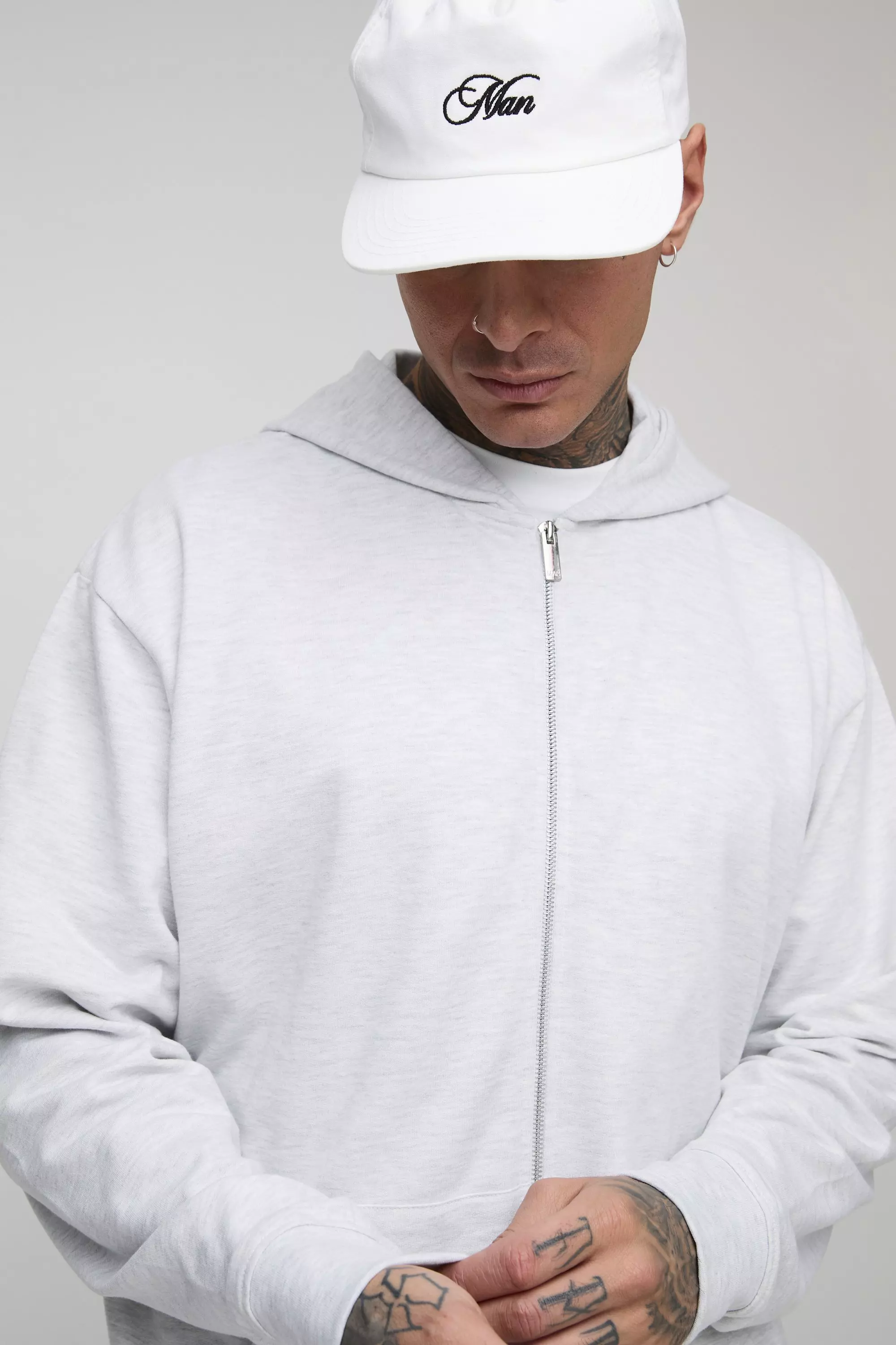 Tall 260GSM Loopback Oversized Fit Basic Zip Through Hoodie | boohooMAN USA