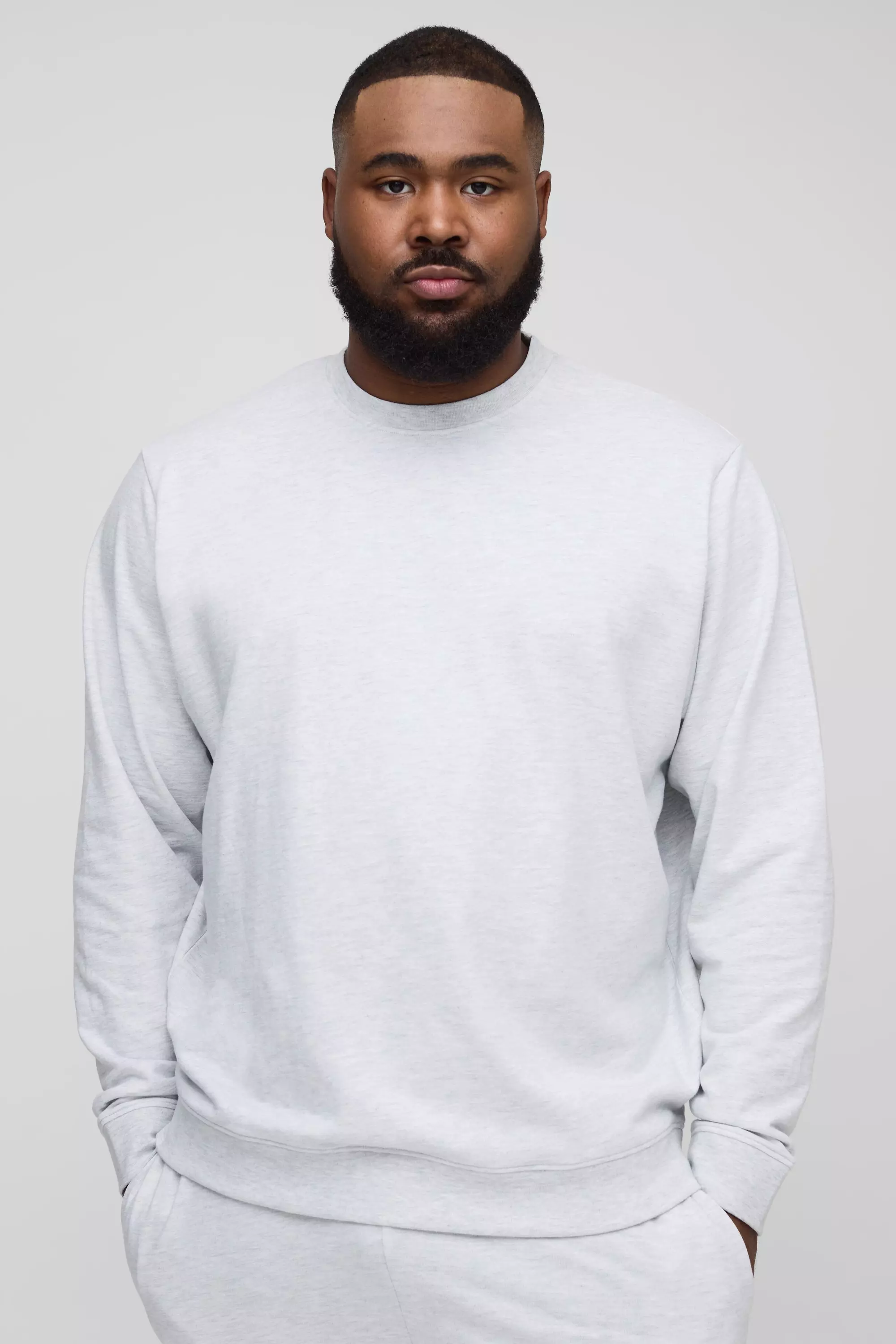 Plus 260GSM Loopback Regular Fit Basic Sweat Grey marl