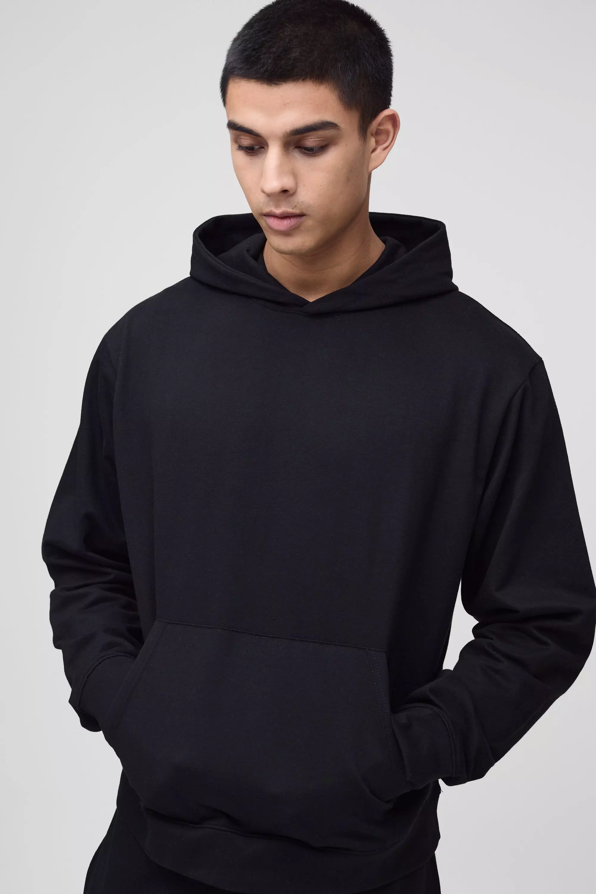 Black Tall 260GSM Loopback Boxy Oversized Fit Basic Hoodie alternative image