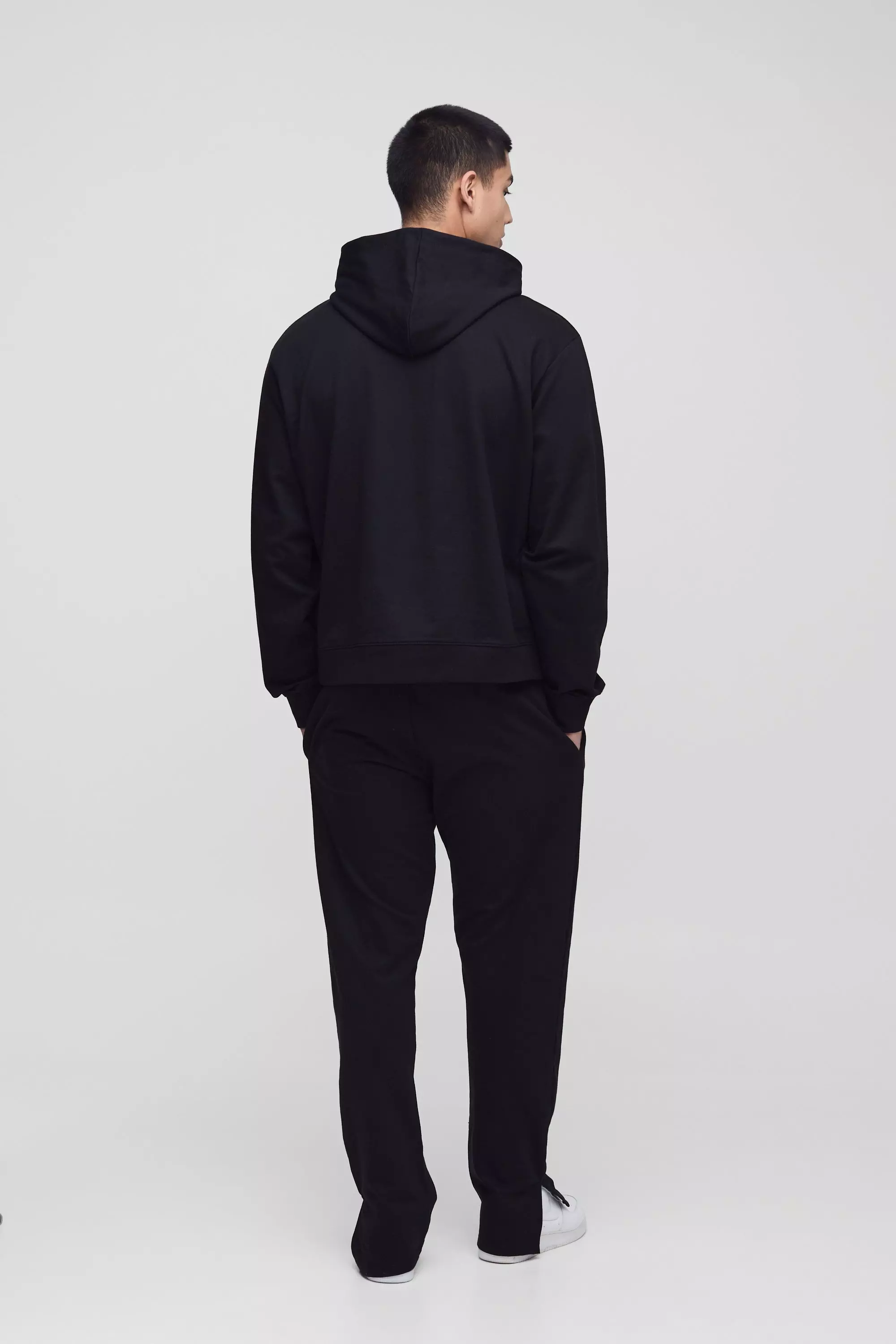 Black Tall 260GSM Loopback Boxy Oversized Fit Basic Hoodie alternative image