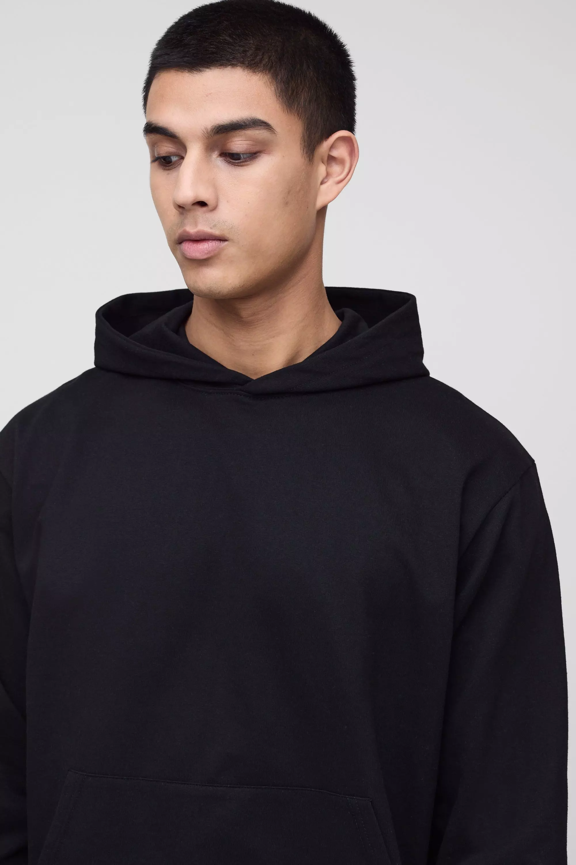 Black Tall 260GSM Loopback Boxy Oversized Fit Basic Hoodie alternative image