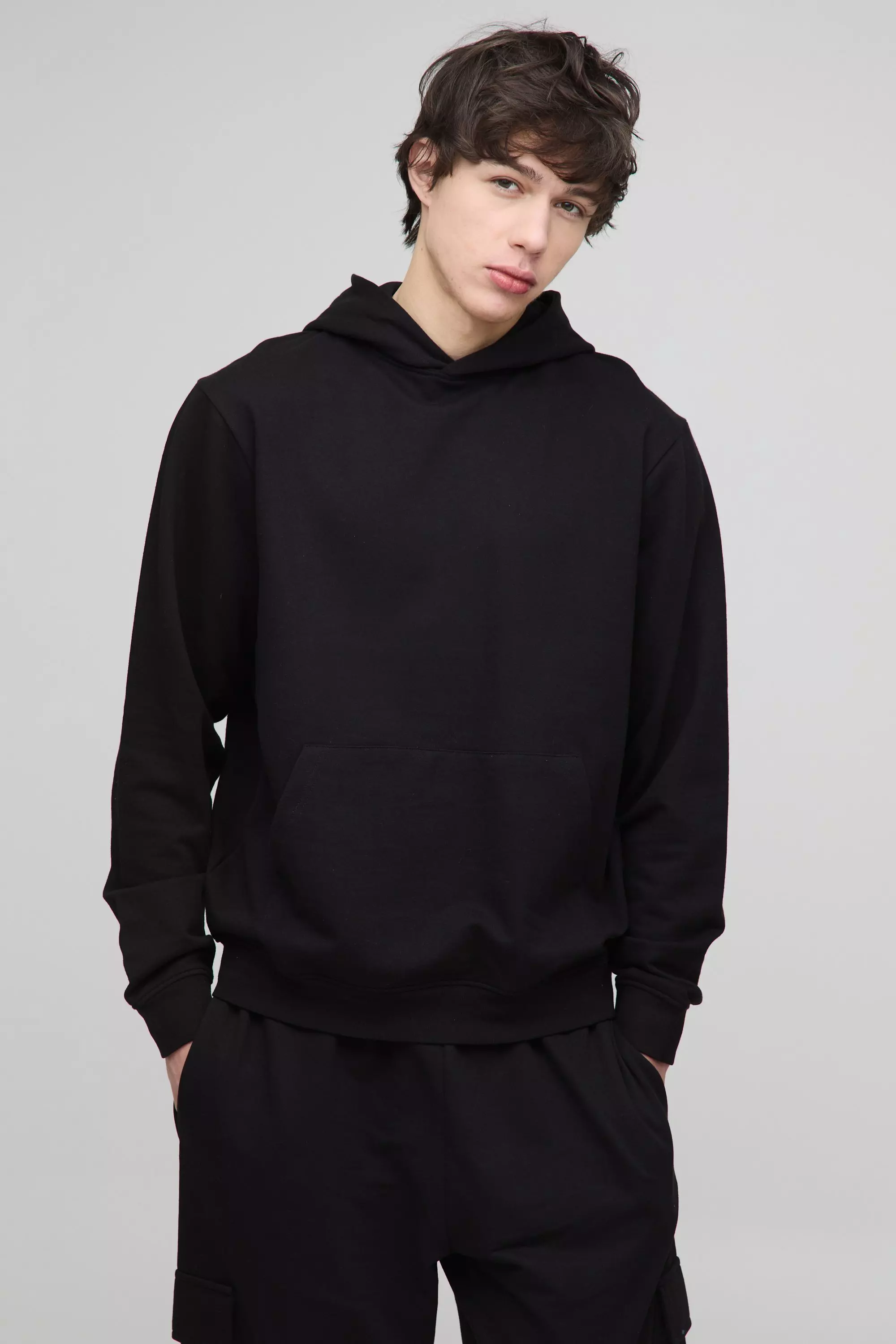 Black Tall 260GSM Loopback Regular Fit Basic Hoodie alternative image