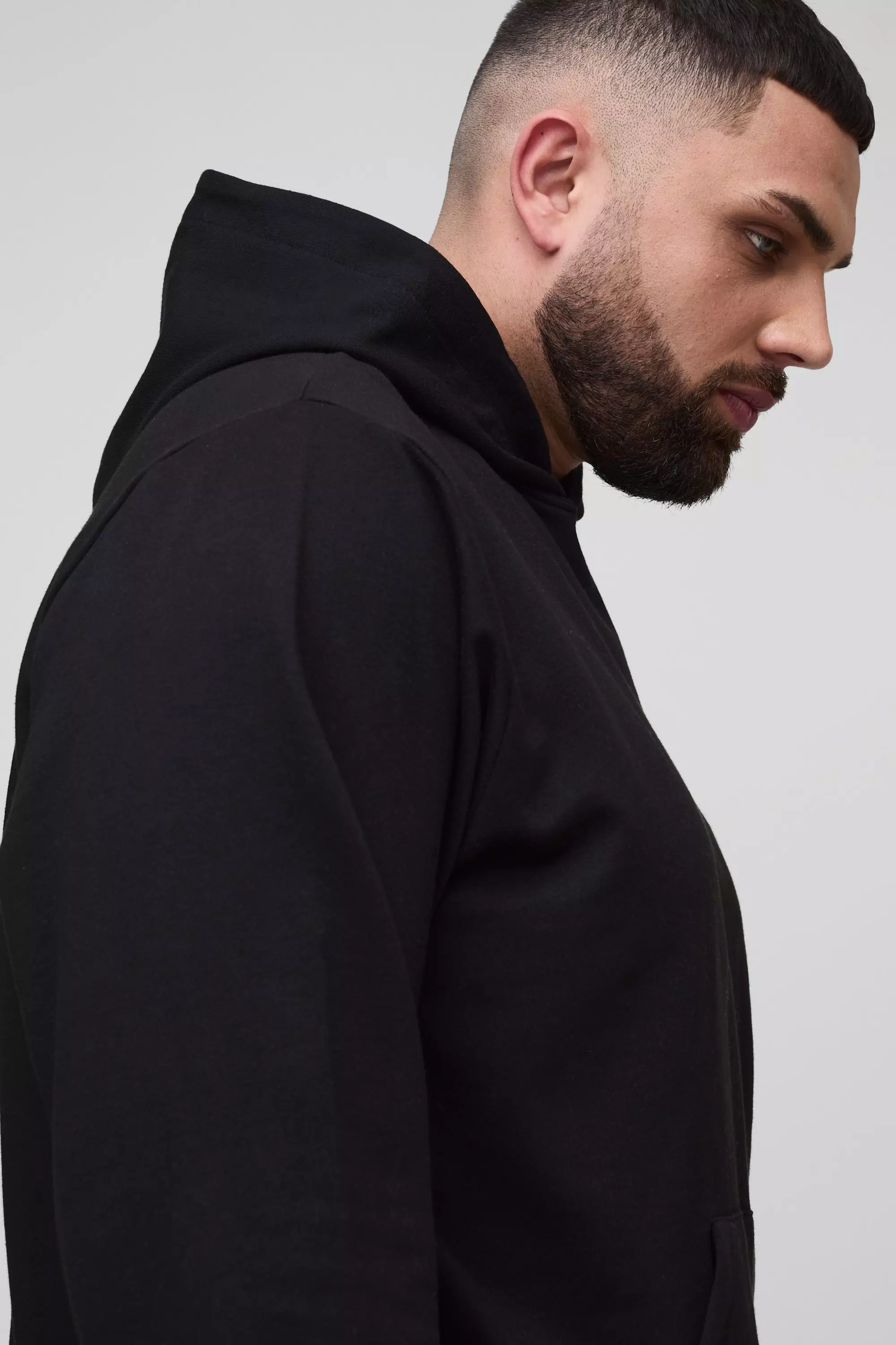 Felpa Plus Size Basic Regular Fit con cappuccio, Black immagine alternativa
