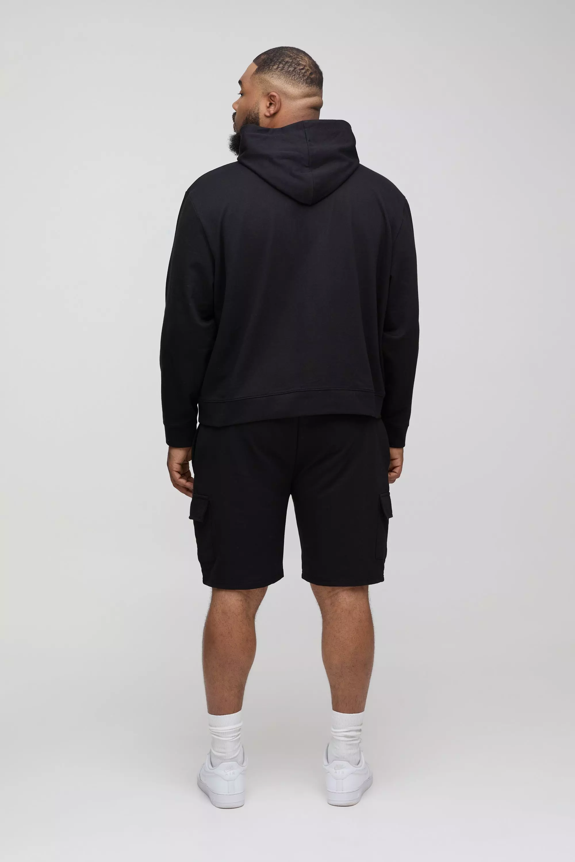 Black Plus 260GSM Loopback Regular Fit Basic Cargo Shorts alternative image