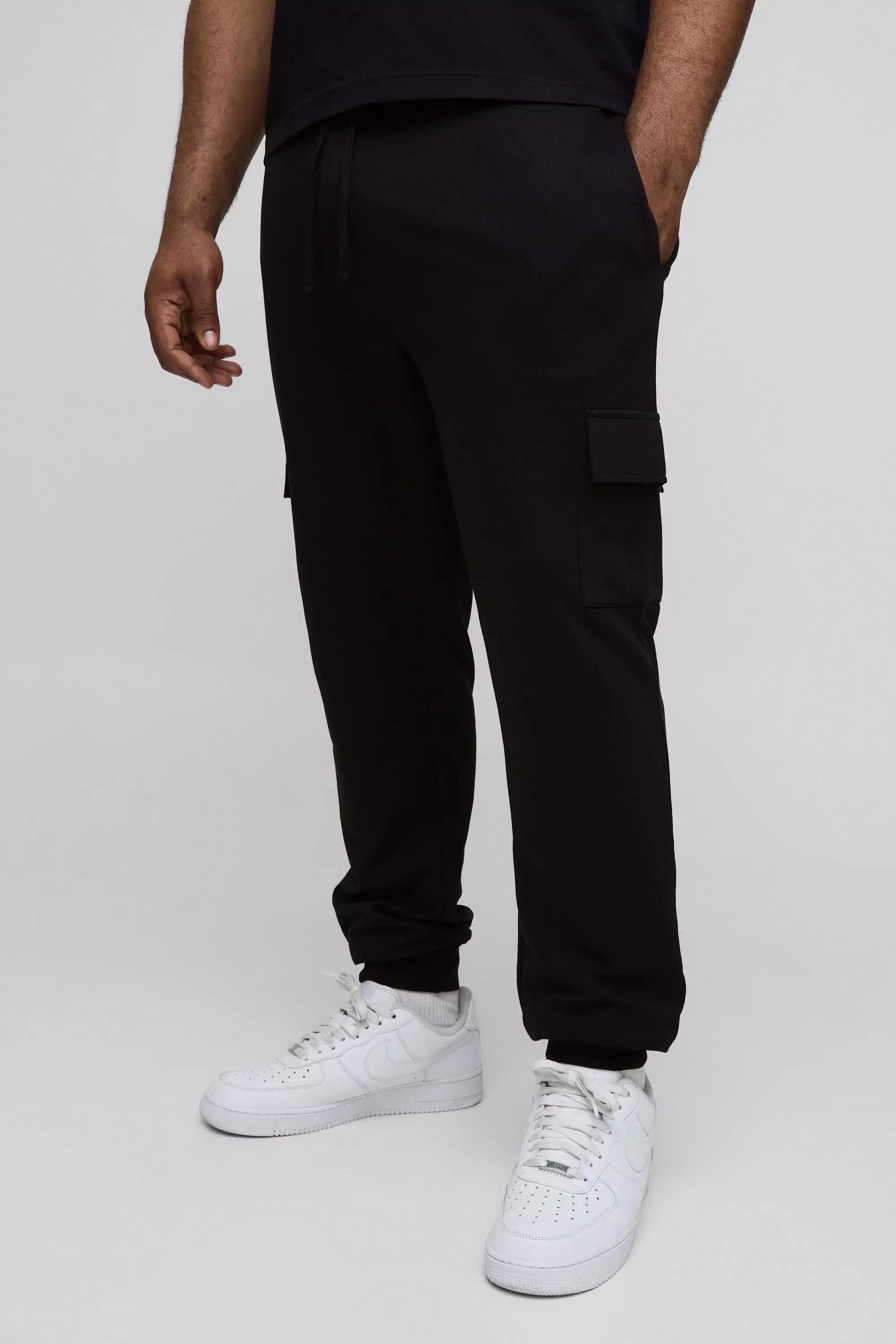 Plus Lightweight Skinny Fit Basic Cargo Sweatpants Black
