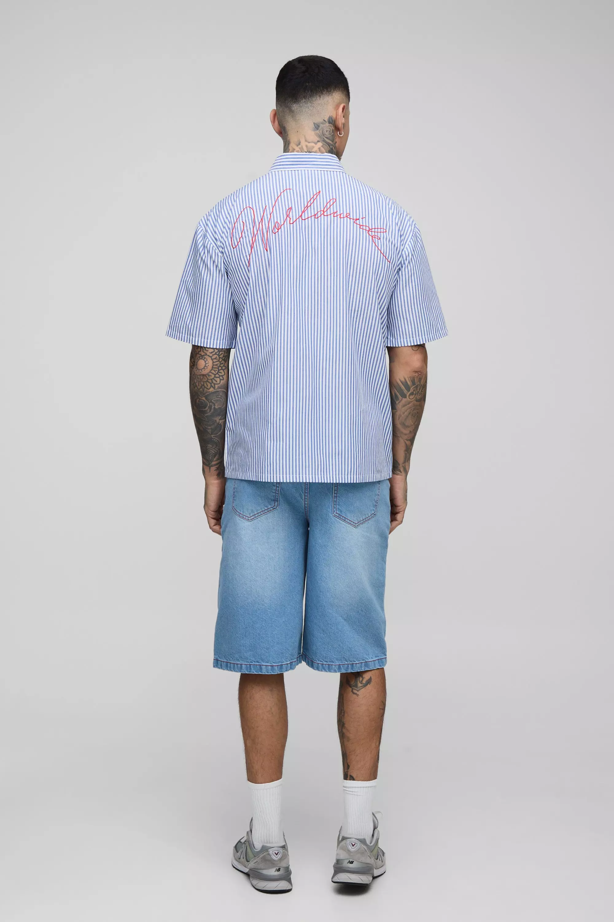 Light wash Tall Contrast Stitch Relaxed Denim Jorts alternative image
