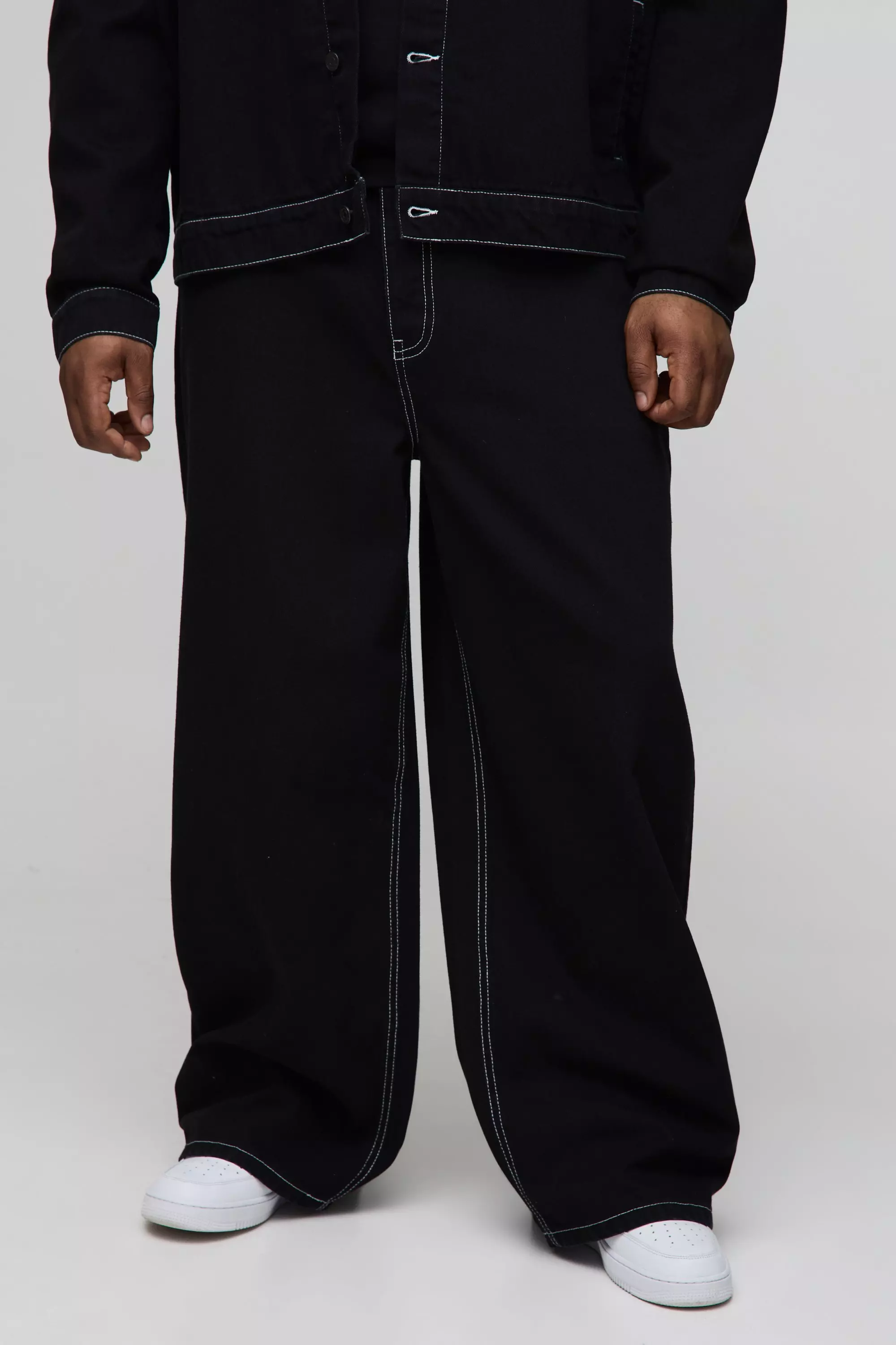 Black Plus Relaxed Rigid Contrast Stitch Jeans