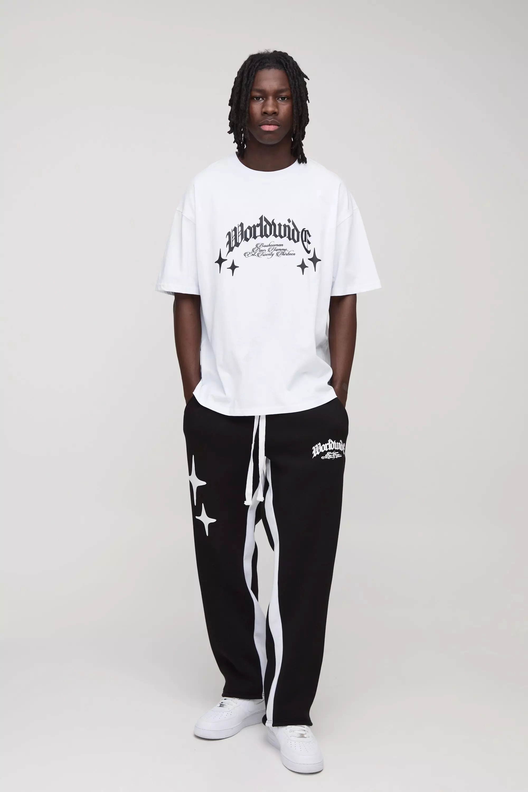 Black Oversized Worldwide T-Shirt & Gusset Sweatpants Set alternative image