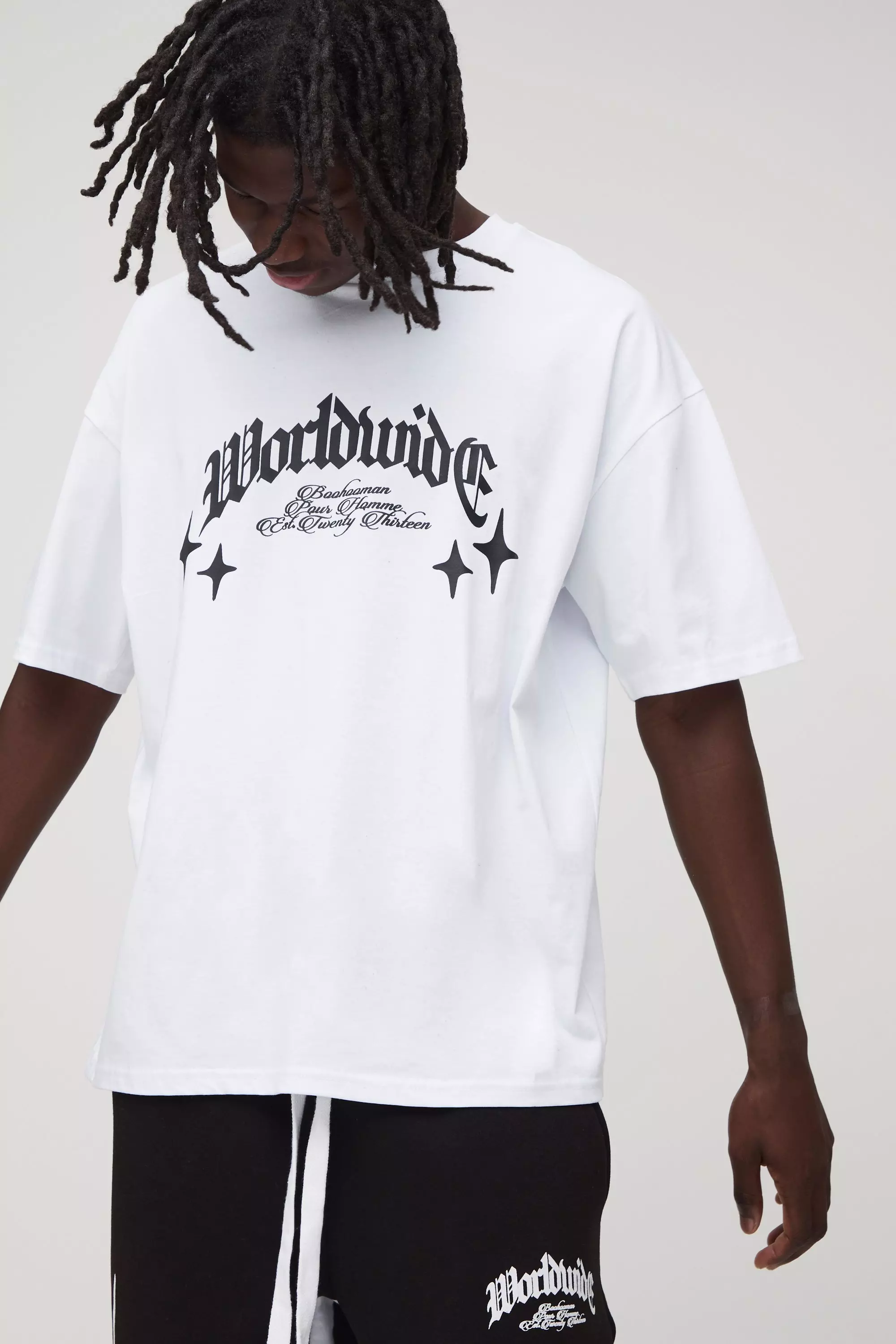 Black Oversized Worldwide T-Shirt & Gusset Sweatpants Set alternative image