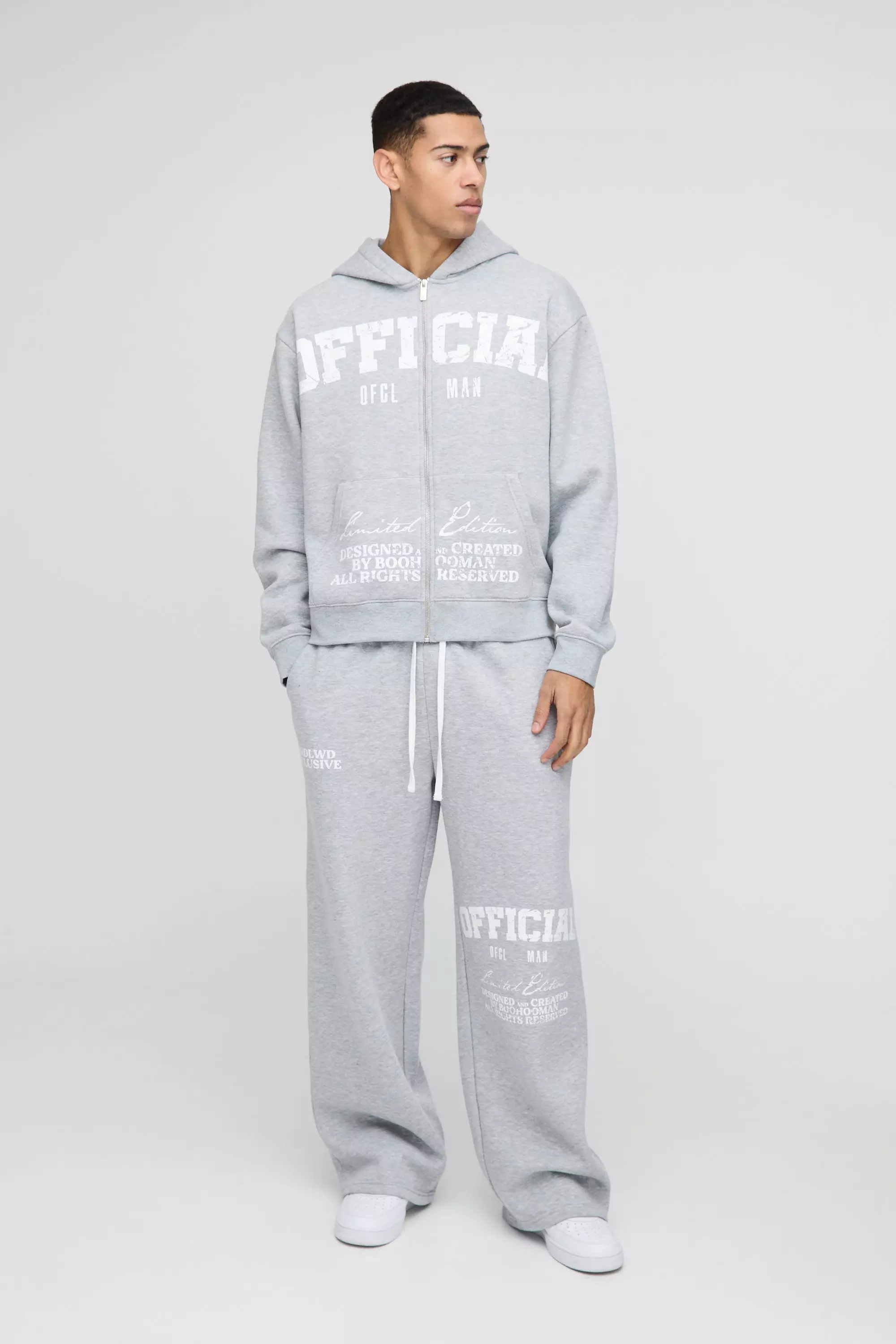 Tuta sportiva squadrata oversize con stampa Official, Grey marl immagine alternativa