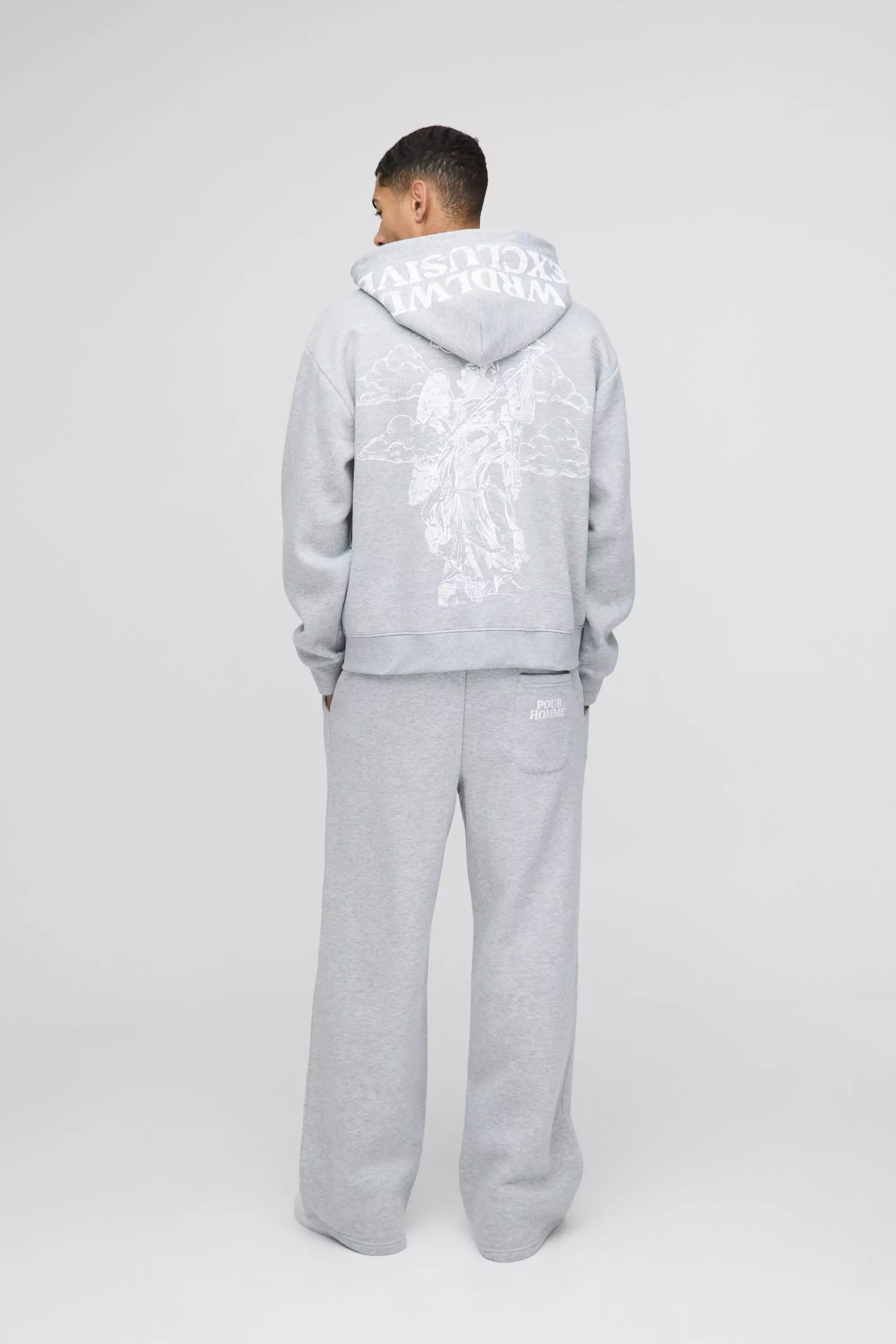 Tuta sportiva squadrata oversize con stampa Official, Grey marl immagine alternativa