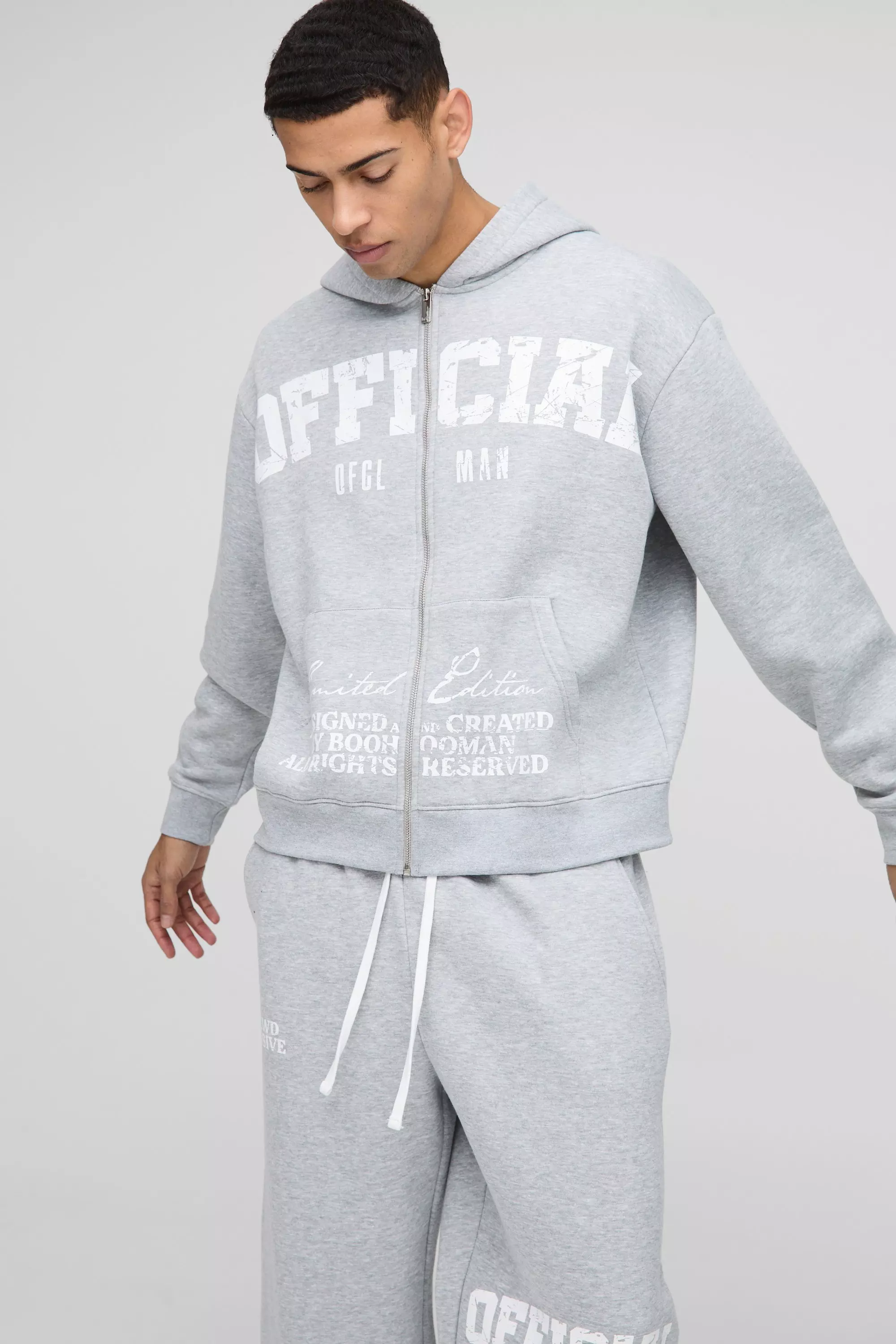 Tuta sportiva squadrata oversize con stampa Official, Grey marl immagine alternativa