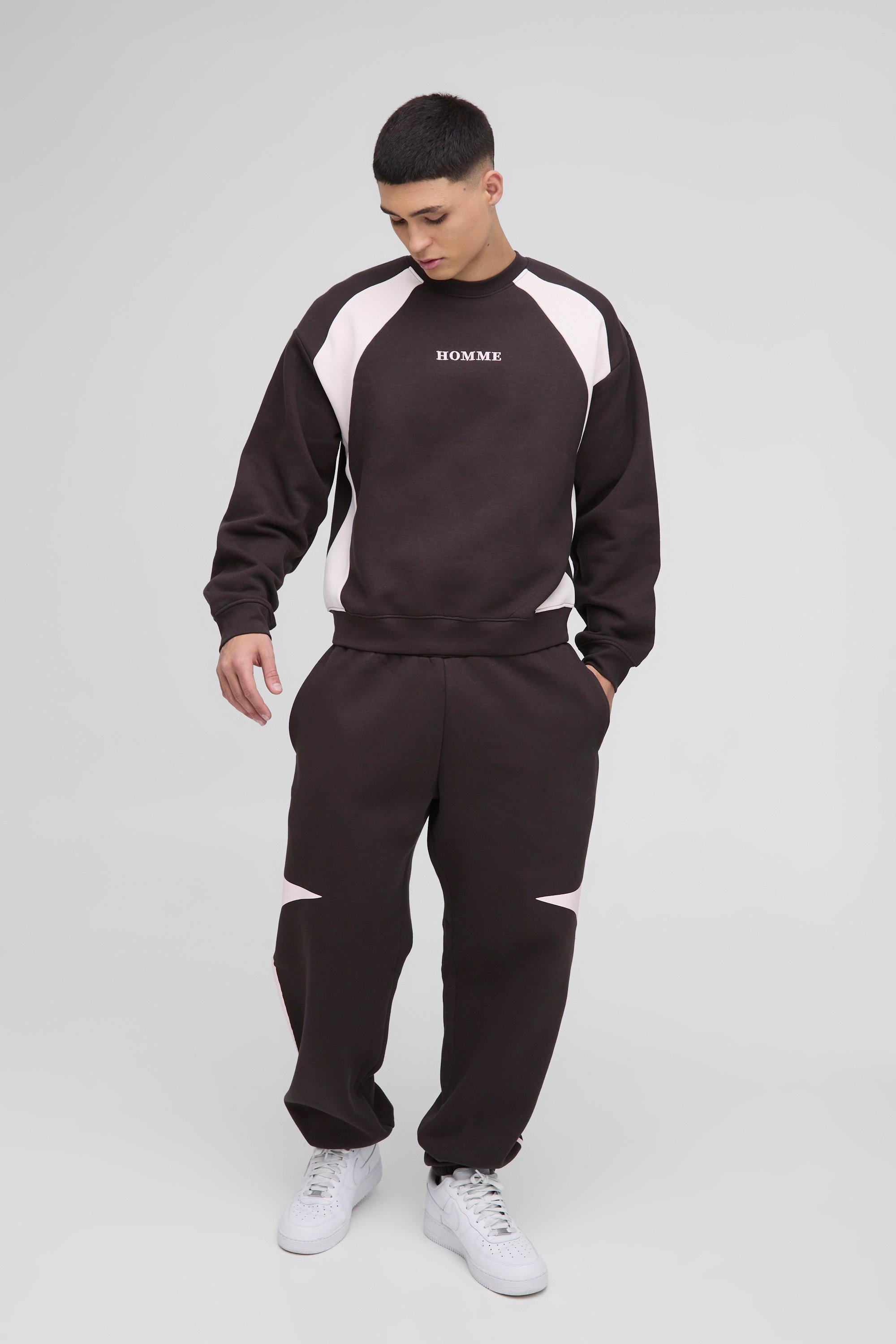 Oversized Boxy Colour Block Homme Embroidered Sweatshirt tracksuit | boohooMAN USA