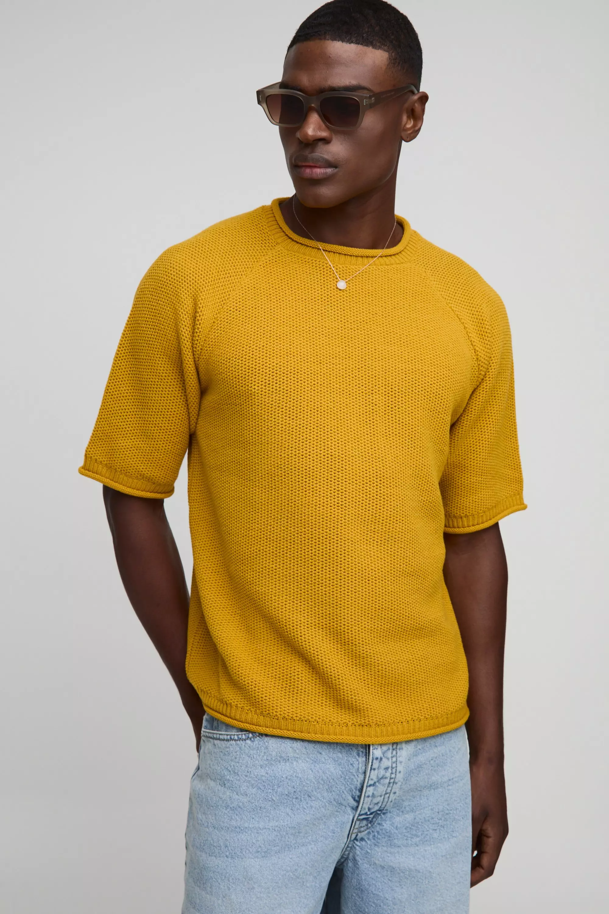 Kastiges Strick T-Shirt in Waffeloptik, Mustard alternatives Bild