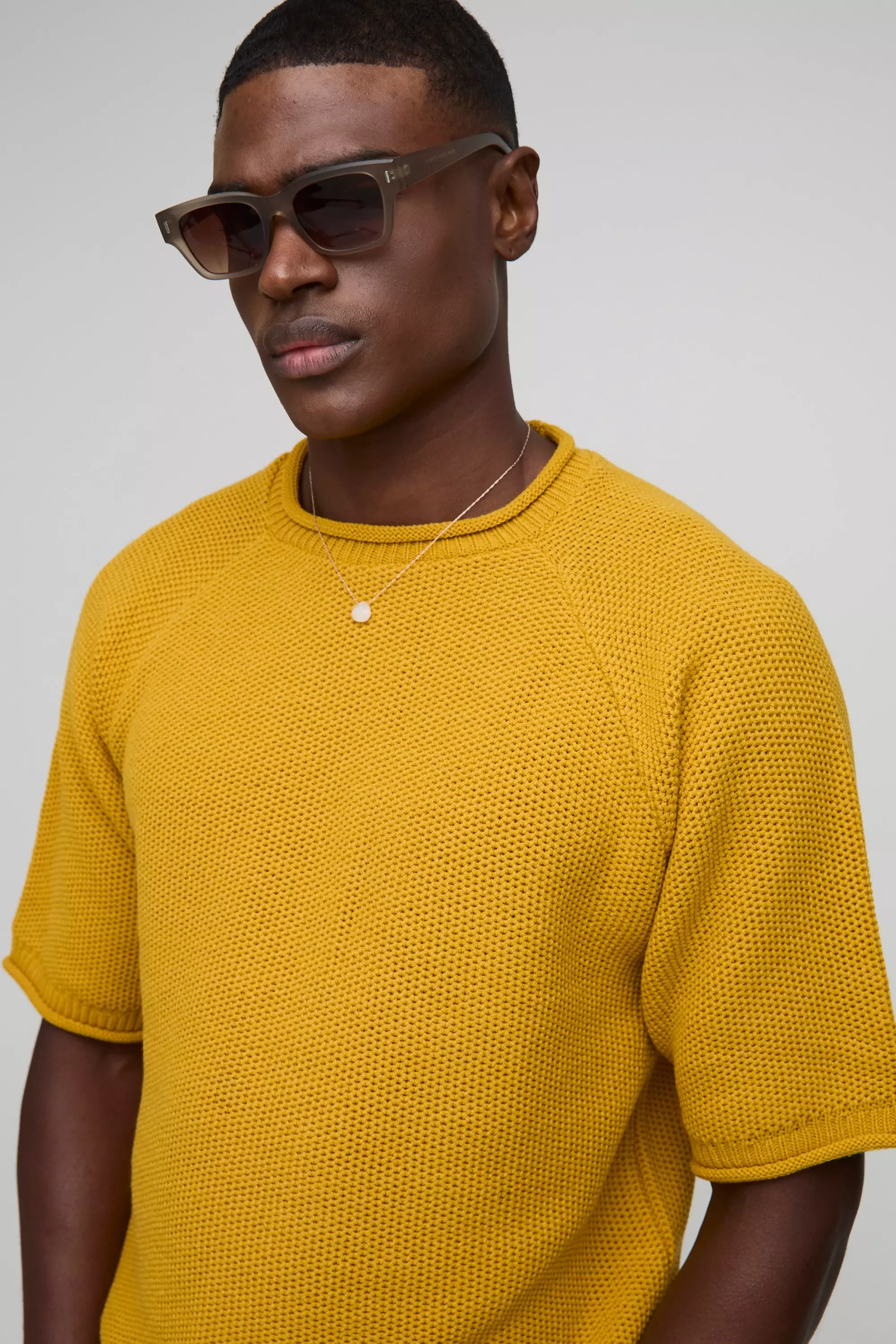 Kastiges Strick T-Shirt in Waffeloptik, Mustard alternatives Bild