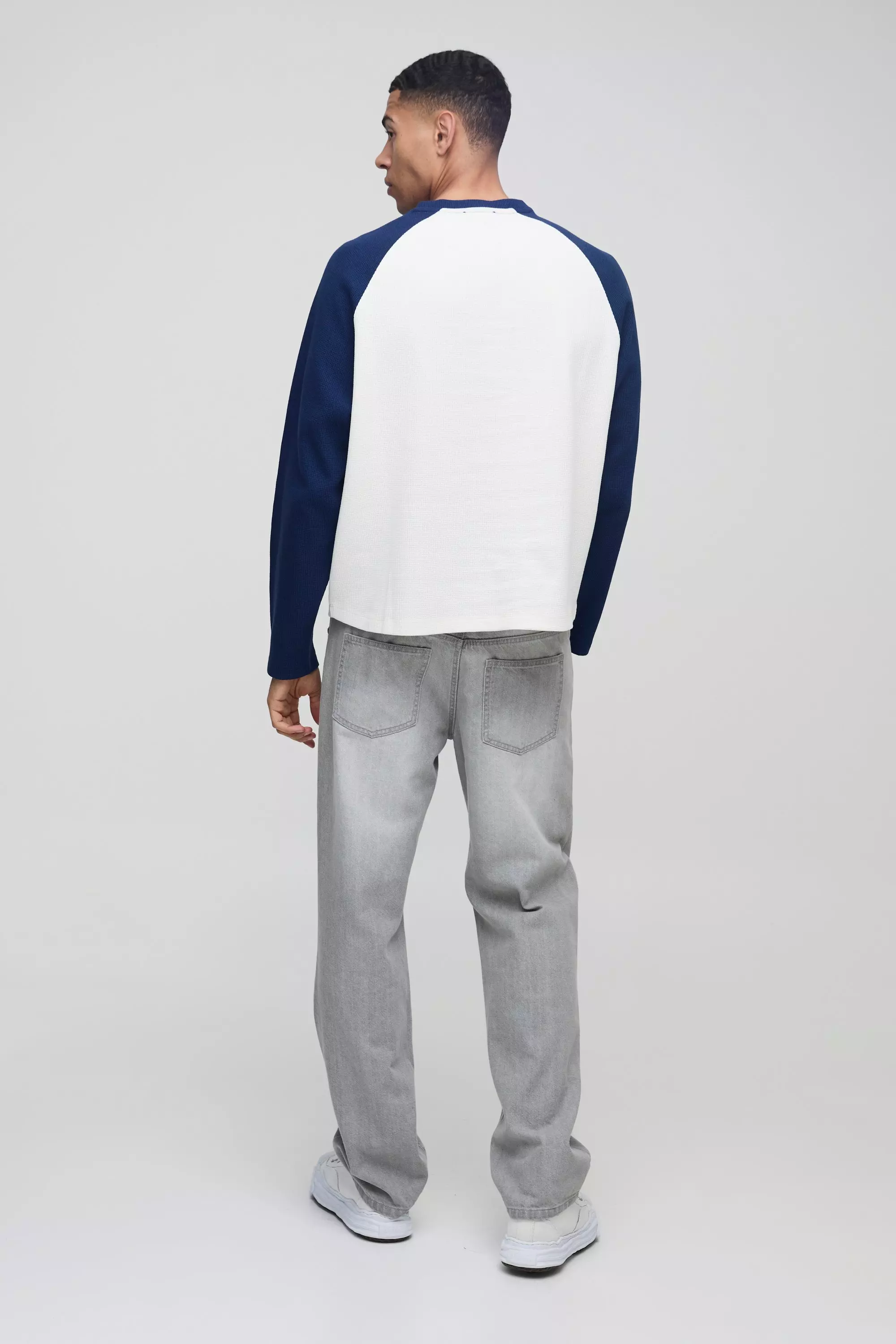 Oversized Boxy Heavyweight Waffle Raglan Long Sleeve T-shirt | boohooMAN USA