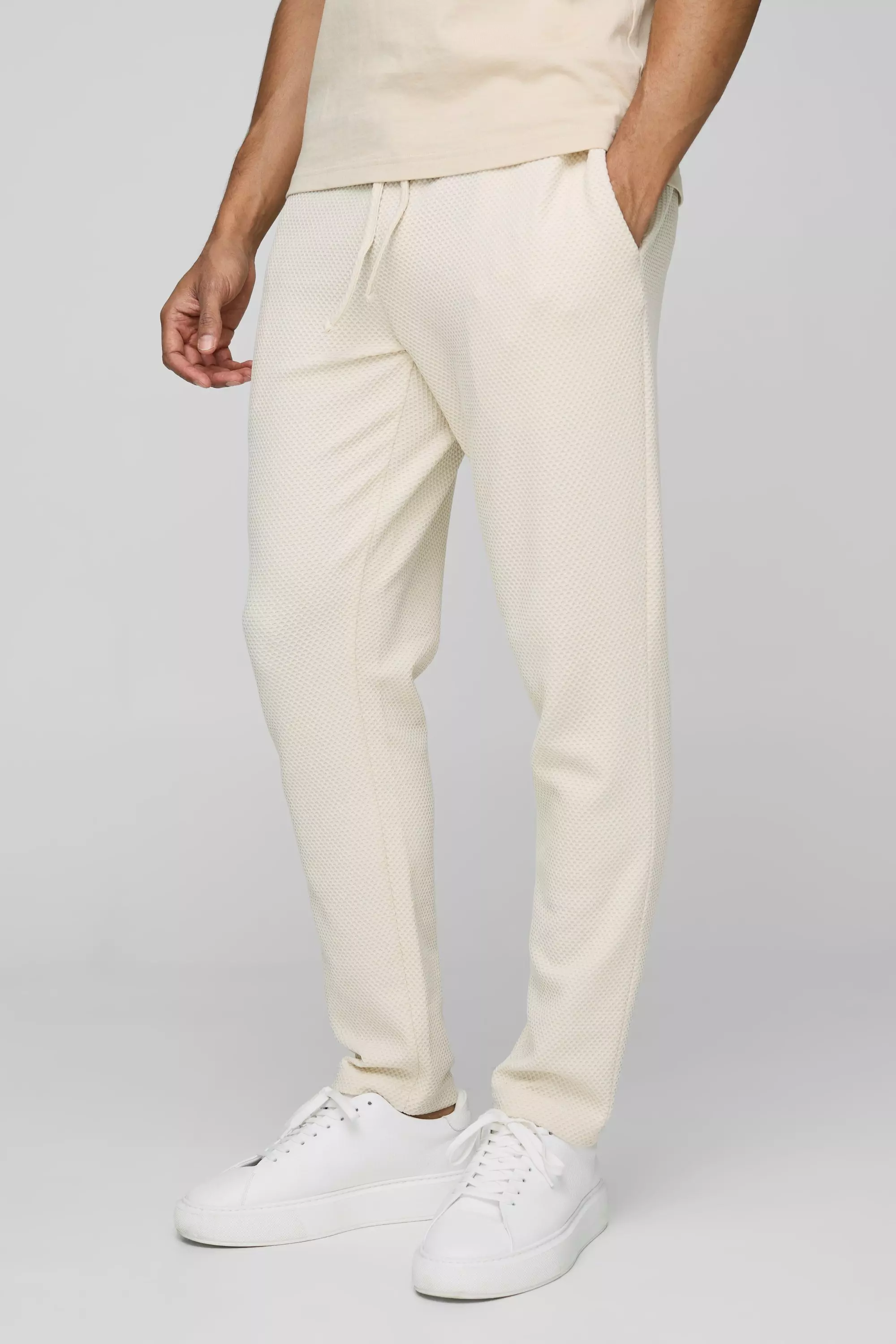 Ecru Cropped Tapered Textured Sweatpants alternative image