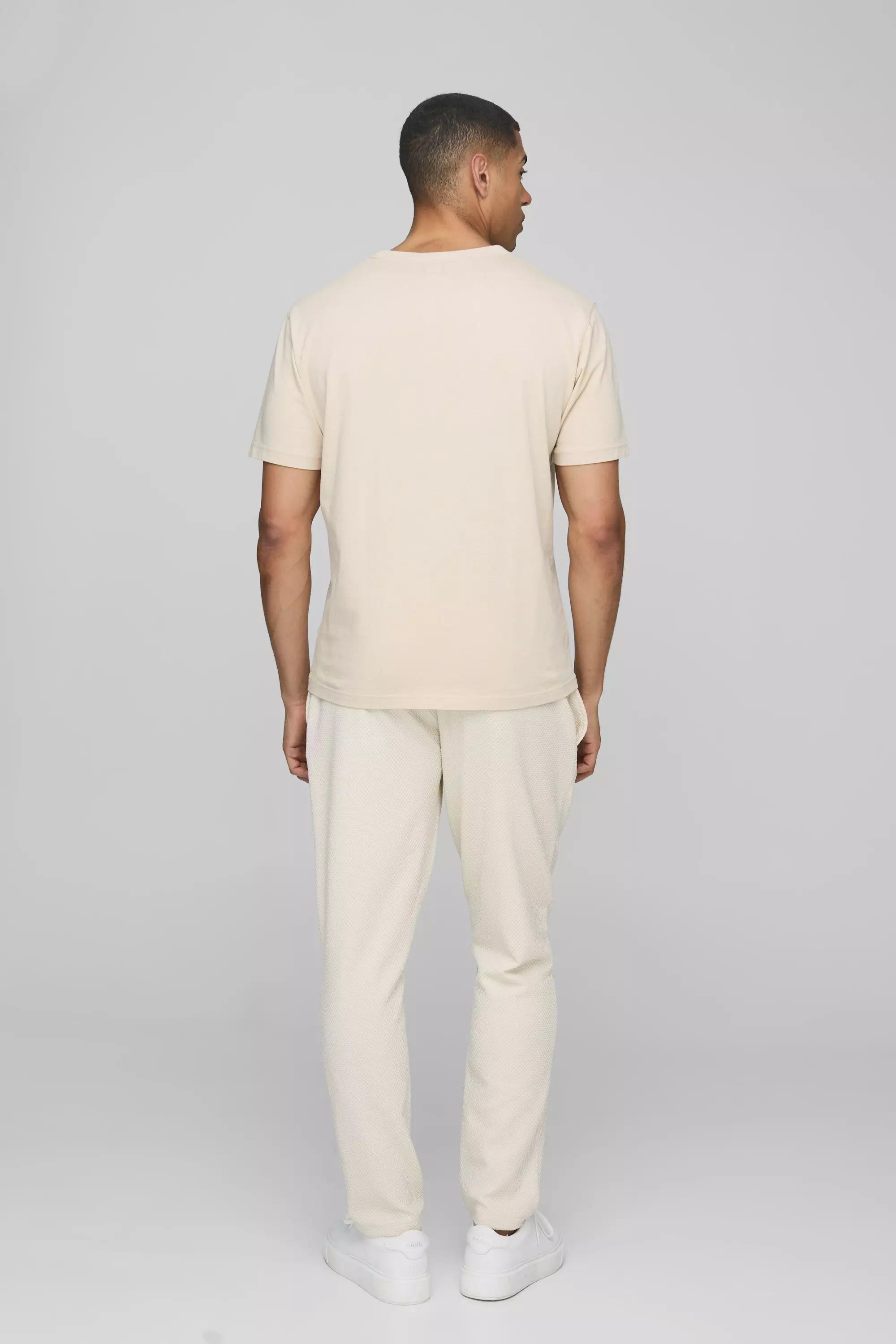 Ecru Cropped Tapered Textured Sweatpants alternative image