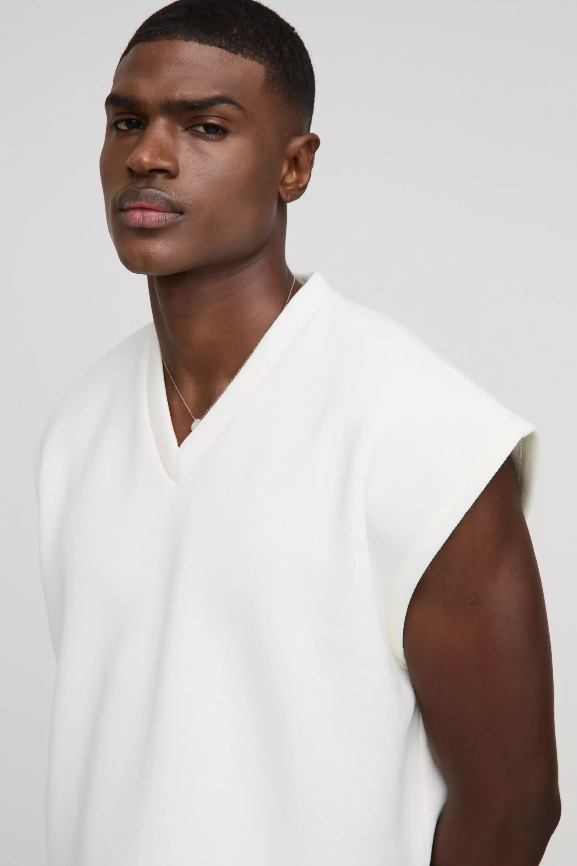 Oversized Boxy Cropped V Neck Sweatshirt Undershirt | boohooMAN USA
