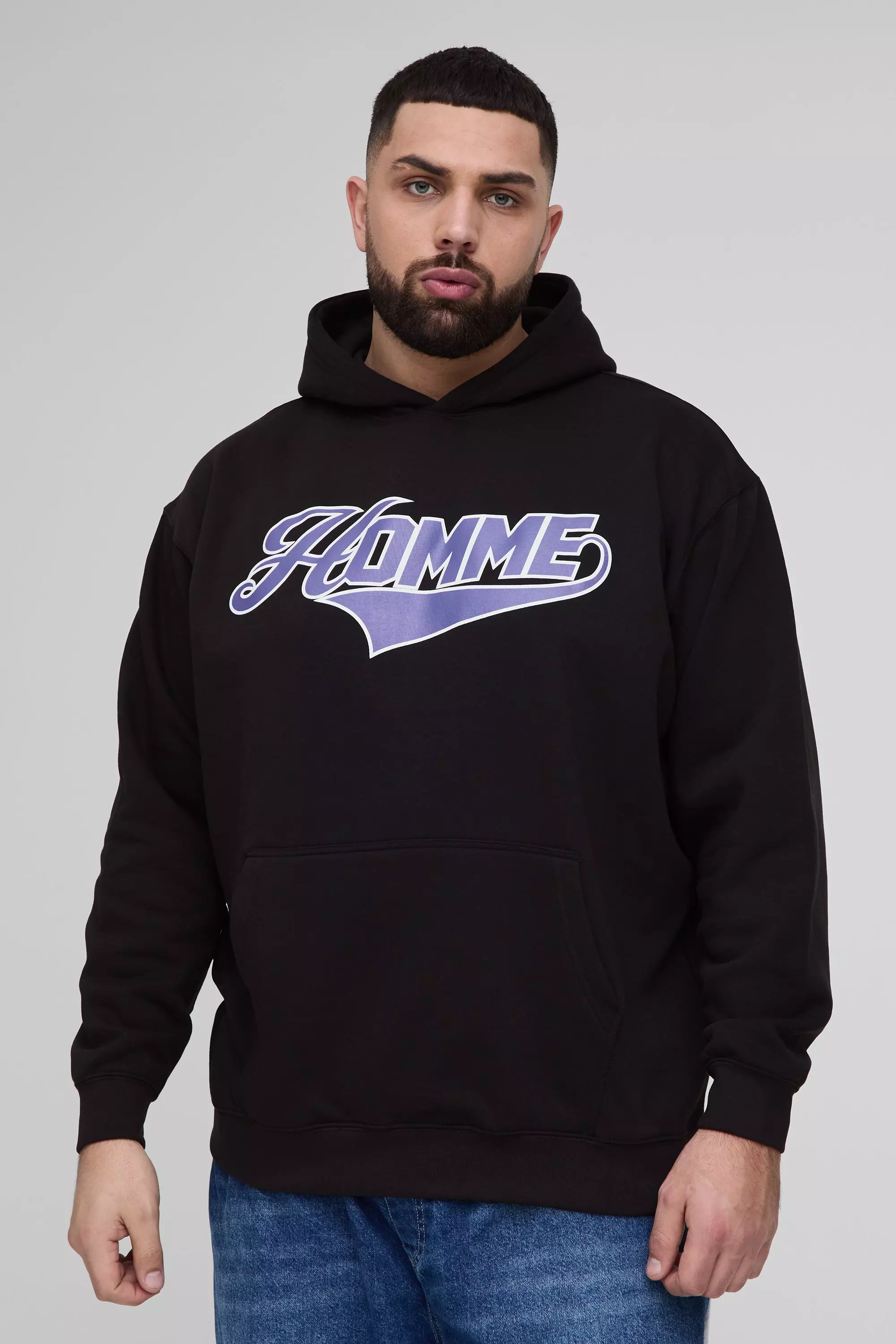 Black Plus Homme Varsity Oversized Hoodie alternative image
